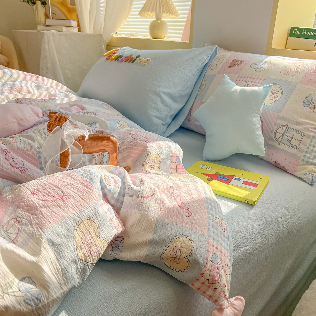 91家纺网 家纺一手货源 找家纺 （总）子钦家纺 2026春夏新款提花泡芙棉可爱小清新手工爱心小星星系列床单床笠四件套-流星花园