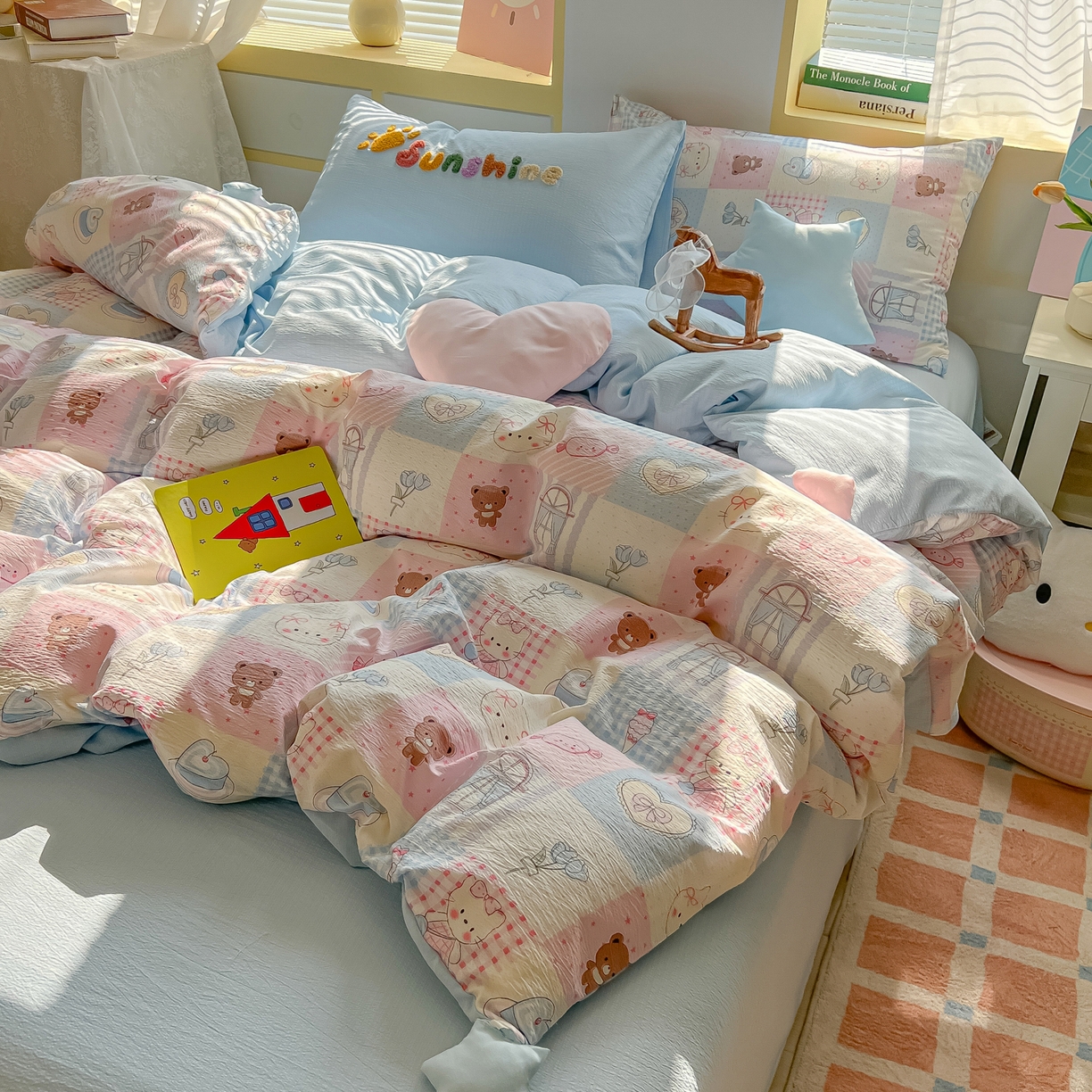 91家纺网 家纺一手货源 找家纺 （总）子钦家纺 2026春夏新款提花泡芙棉可爱小清新手工爱心小星星系列床单床笠四件套-流星花园