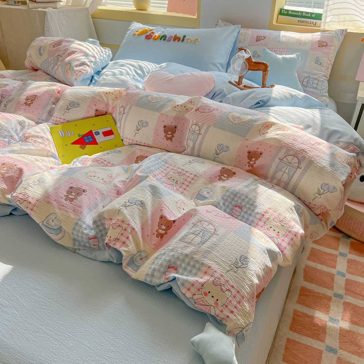 91家纺网 家纺一手货源 找家纺 （总）子钦家纺 2026春夏新款提花泡芙棉可爱小清新手工爱心小星星系列床单床笠四件套-流星花园