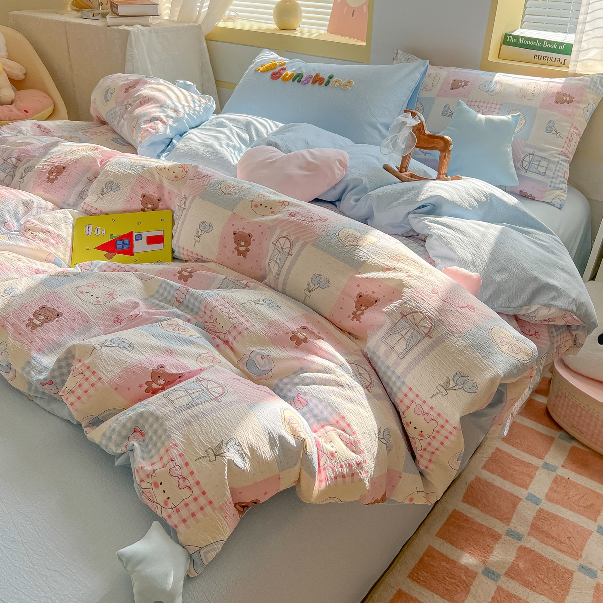 91家纺网 家纺一手货源 找家纺 （总）子钦家纺 2026春夏新款提花泡芙棉可爱小清新手工爱心小星星系列床单床笠四件套-流星花园