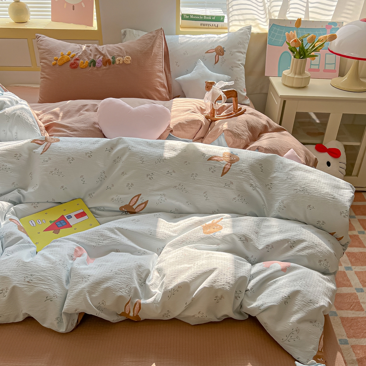 91家纺网 家纺一手货源 找家纺 （总）子钦家纺 2026春夏新款提花泡芙棉可爱小清新手工爱心小星星系列床单床笠四件套-流星花园