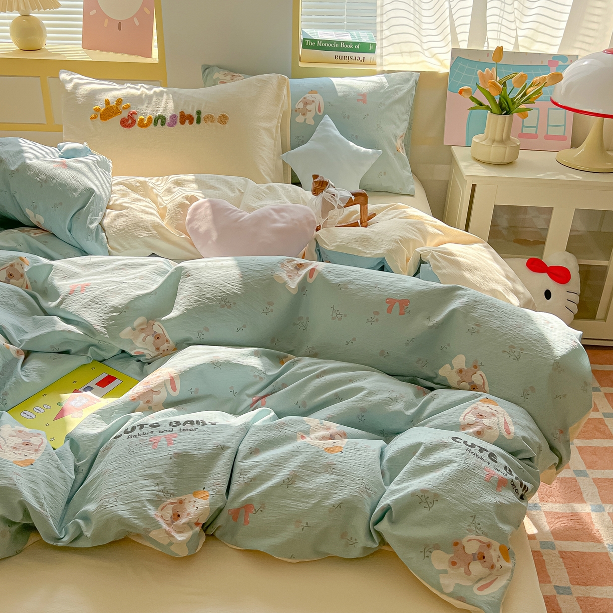 91家纺网 家纺一手货源 找家纺 （总）子钦家纺 2026春夏新款提花泡芙棉可爱小清新手工爱心小星星系列床单床笠四件套-流星花园