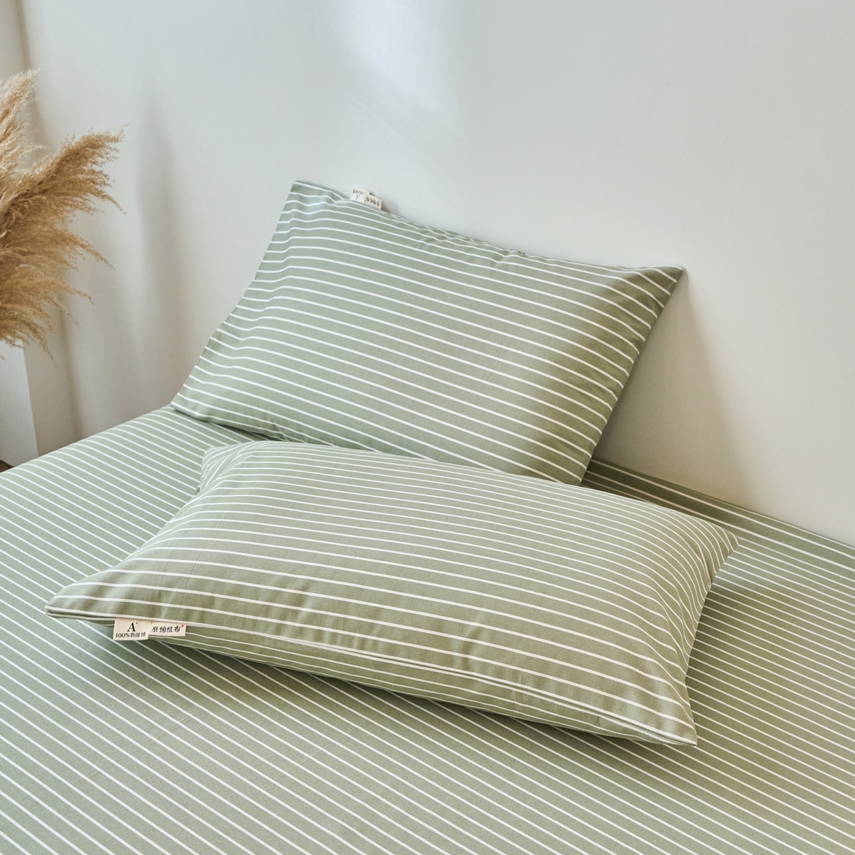 91家纺网 家纺一手货源 找家纺 春皖家纺 2026春夏新品简约款老粗布系列枕套单品单枕套 枕套单件 细川-绿