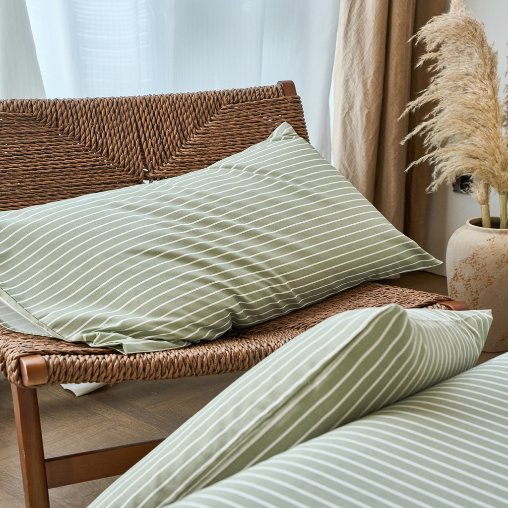 91家纺网 家纺一手货源 找家纺 春皖家纺 2026春夏新品简约款老粗布系列枕套单品单枕套 枕套单件 细川-绿