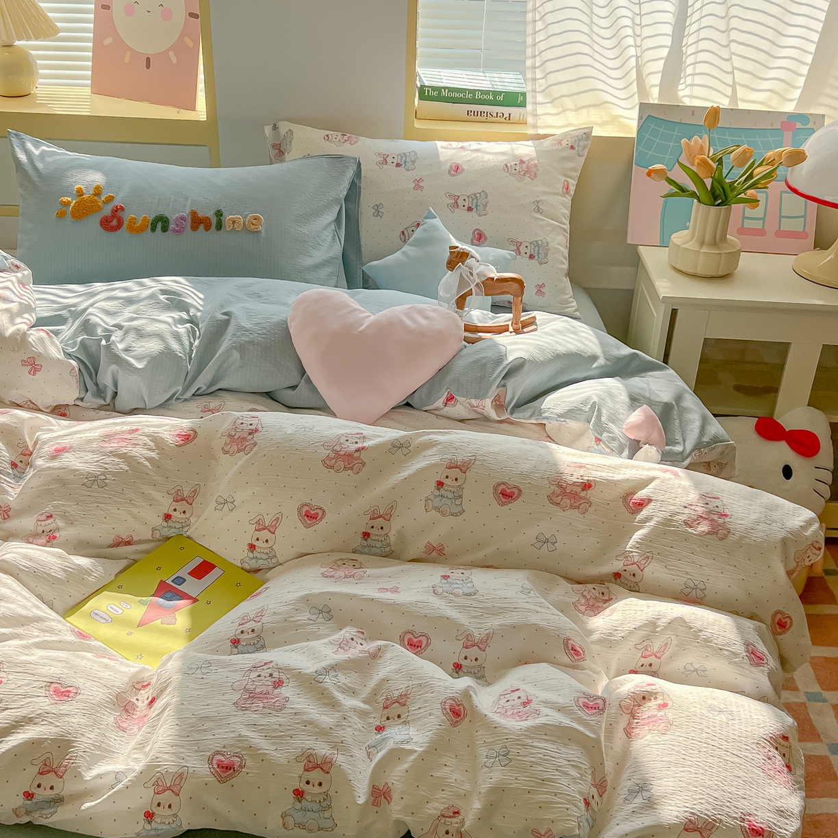 91家纺网 家纺一手货源 找家纺 子钦家纺 2026春夏新款提花泡芙棉可爱小清新手工爱心小星星系列床单床笠四件套-流星花园 流星花园-洛丽塔