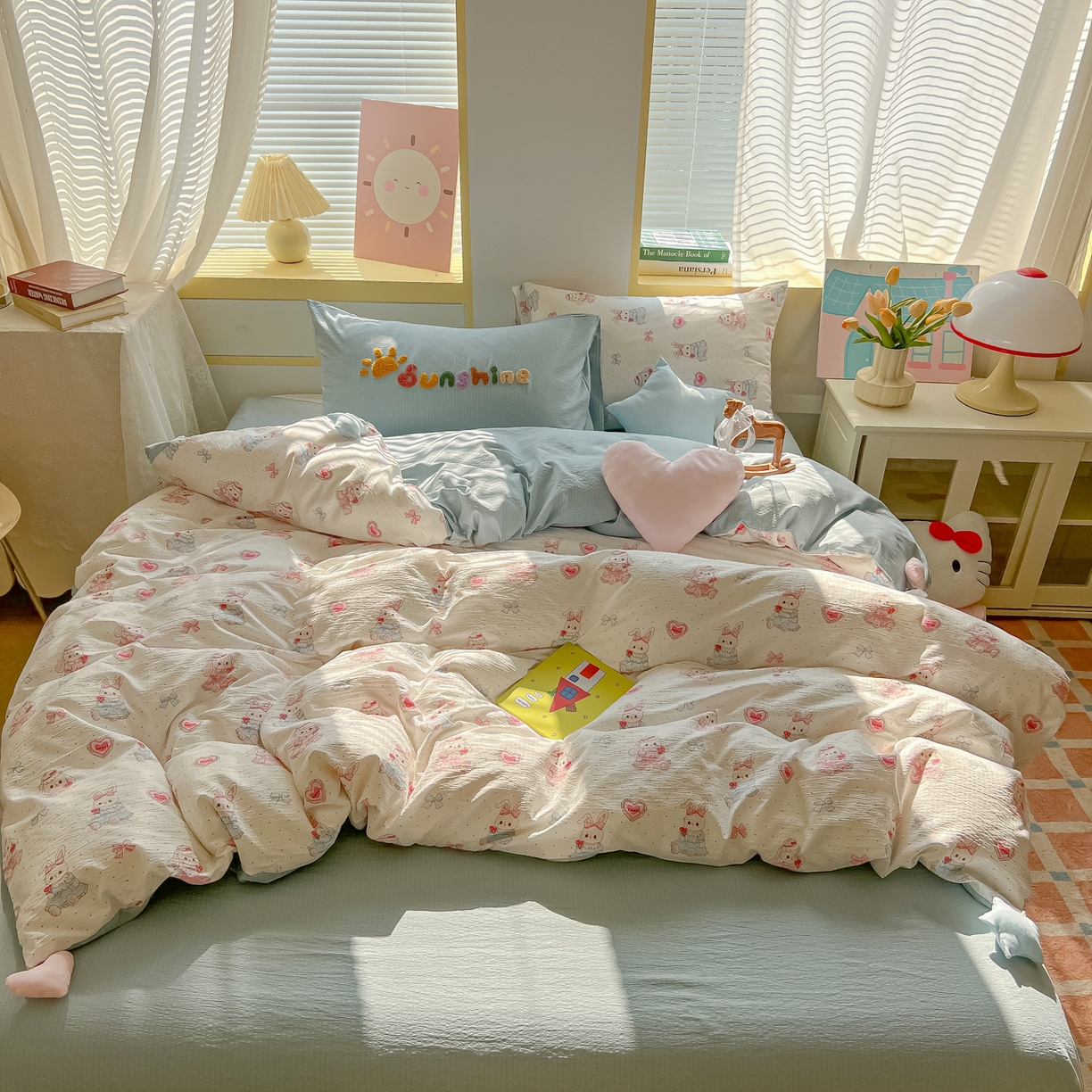 91家纺网 家纺一手货源 找家纺 子钦家纺 2026春夏新款提花泡芙棉可爱小清新手工爱心小星星系列床单床笠四件套-流星花园 流星花园-洛丽塔