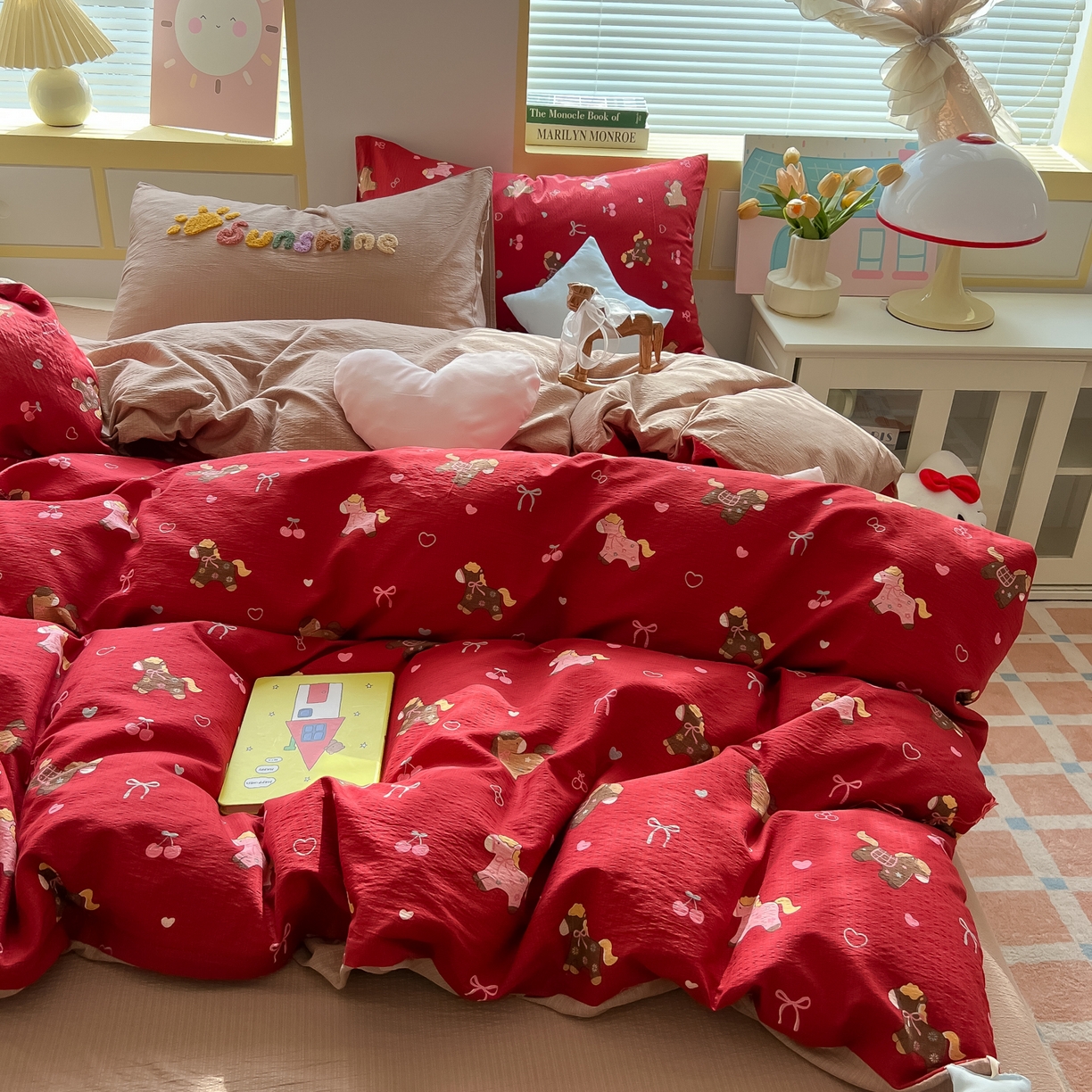 子钦家纺 2026春夏新款提花泡芙棉可爱小清新手工爱心小星星系列床单床笠四件套-流星花园 流星花园-马年大发