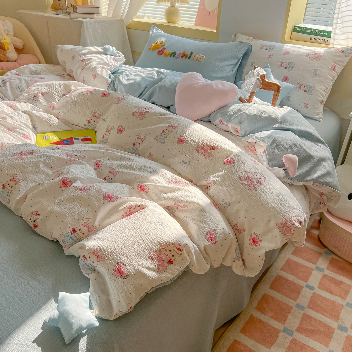 91家纺网 家纺一手货源 找家纺 子钦家纺 2026春夏新款提花泡芙棉可爱小清新手工爱心小星星系列床单床笠四件套-流星花园 流星花园-洛丽塔