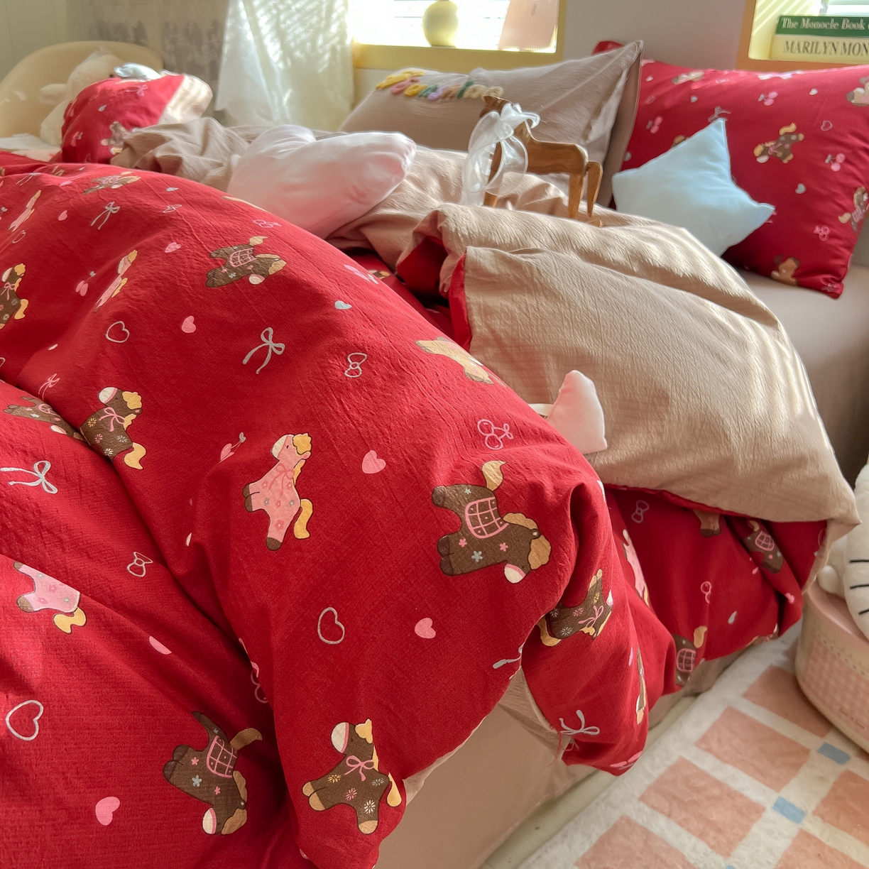 91家纺网 家纺一手货源 找家纺 子钦家纺 2026春夏新款提花泡芙棉可爱小清新手工爱心小星星系列床单床笠四件套-流星花园 流星花园-马年大发