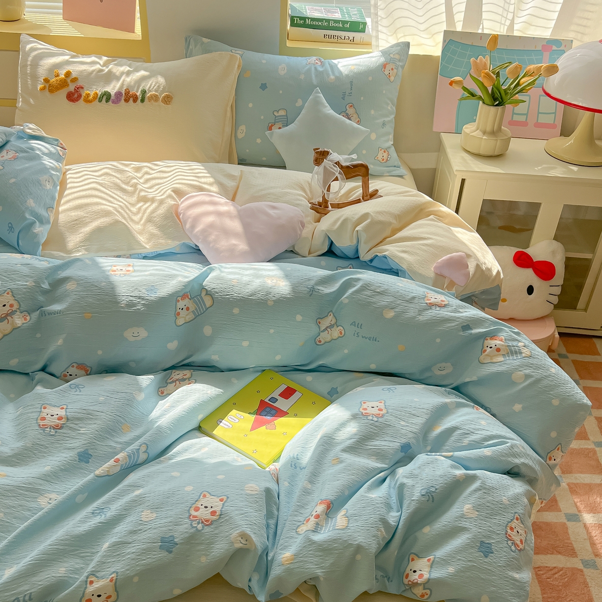 91家纺网 家纺一手货源 找家纺 子钦家纺 2026春夏新款提花泡芙棉可爱小清新手工爱心小星星系列床单床笠四件套-流星花园 流星花园-西高地