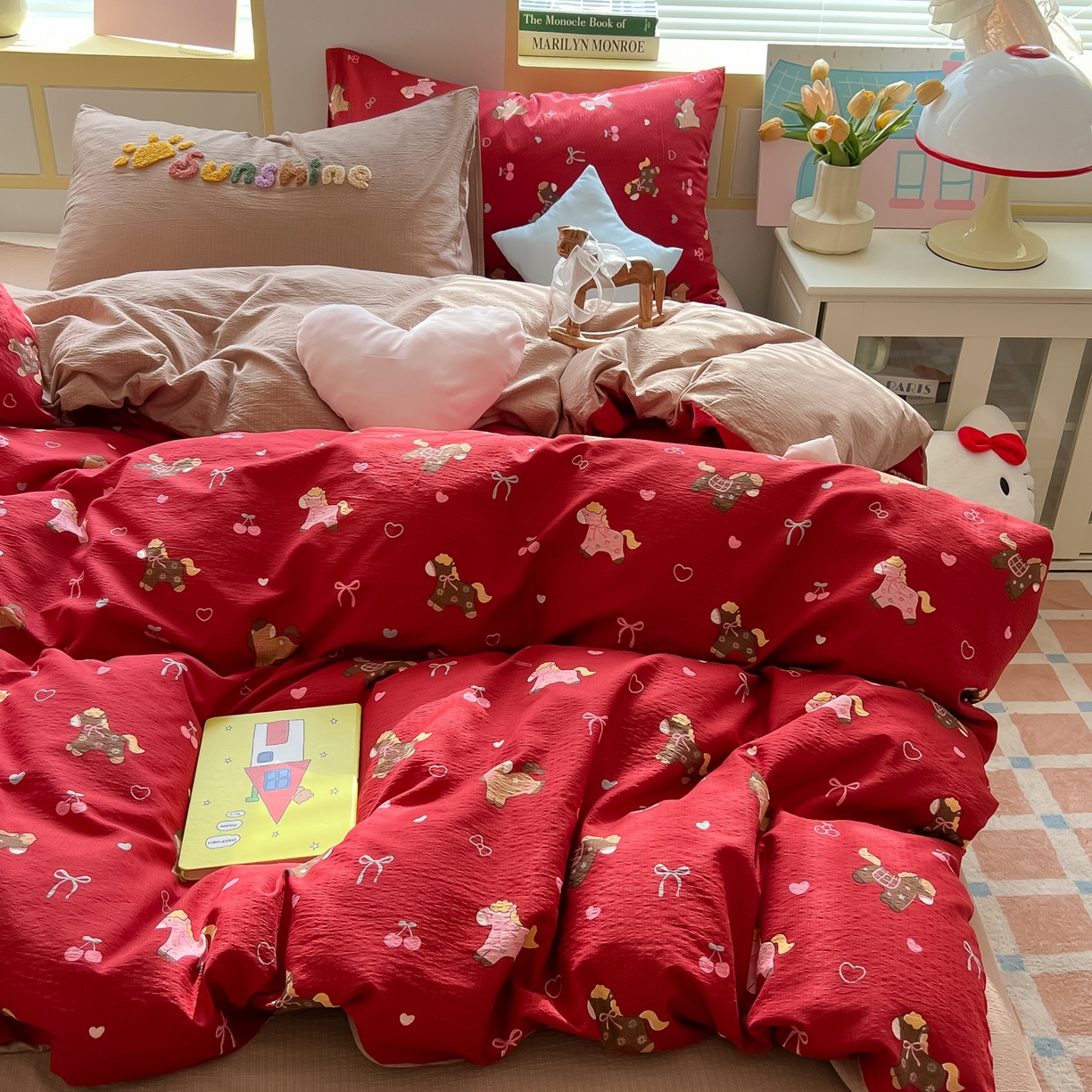 91家纺网 家纺一手货源 找家纺 子钦家纺 2026春夏新款提花泡芙棉可爱小清新手工爱心小星星系列床单床笠四件套-流星花园 流星花园-马年大发