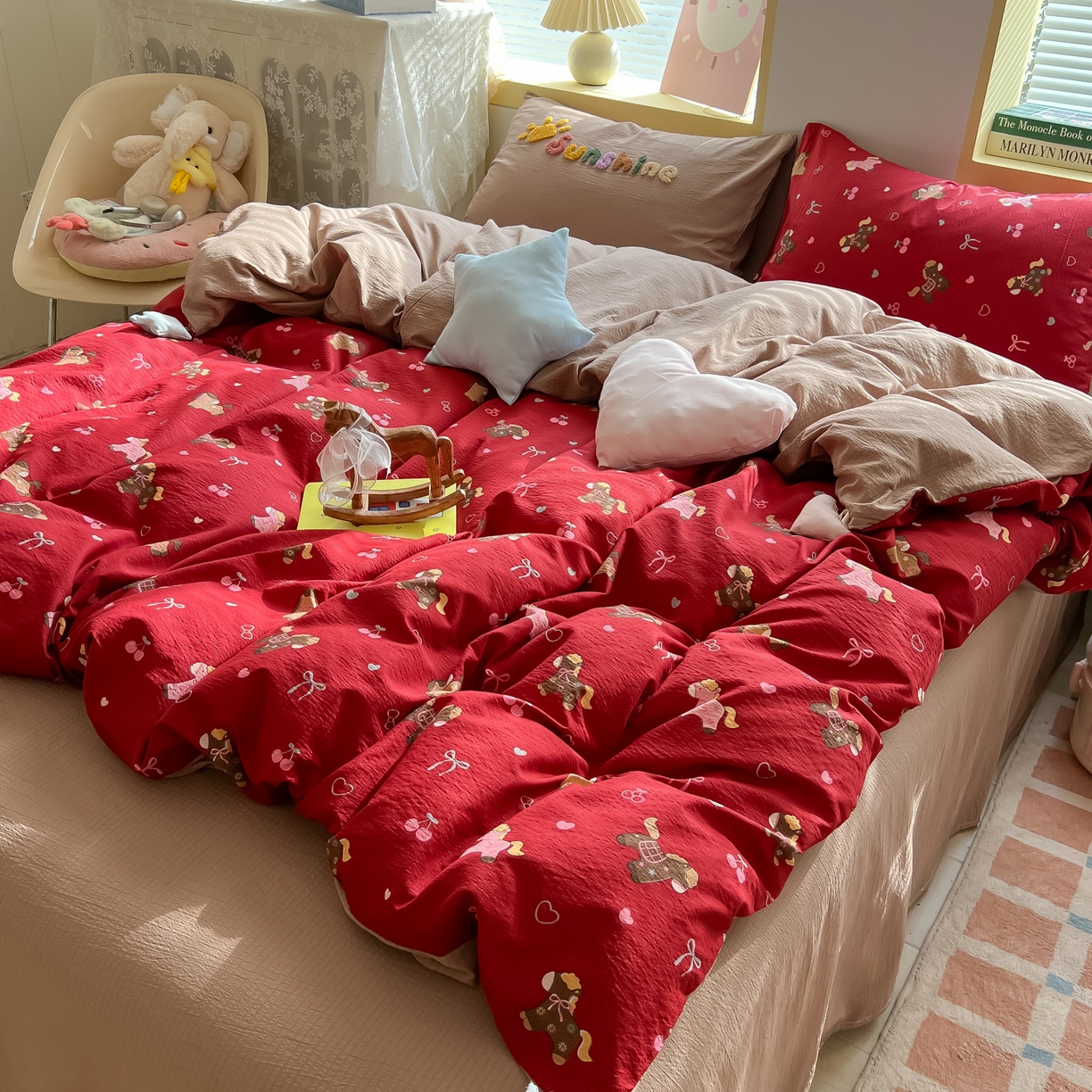 91家纺网 家纺一手货源 找家纺 子钦家纺 2026春夏新款提花泡芙棉可爱小清新手工爱心小星星系列床单床笠四件套-流星花园 流星花园-马年大发