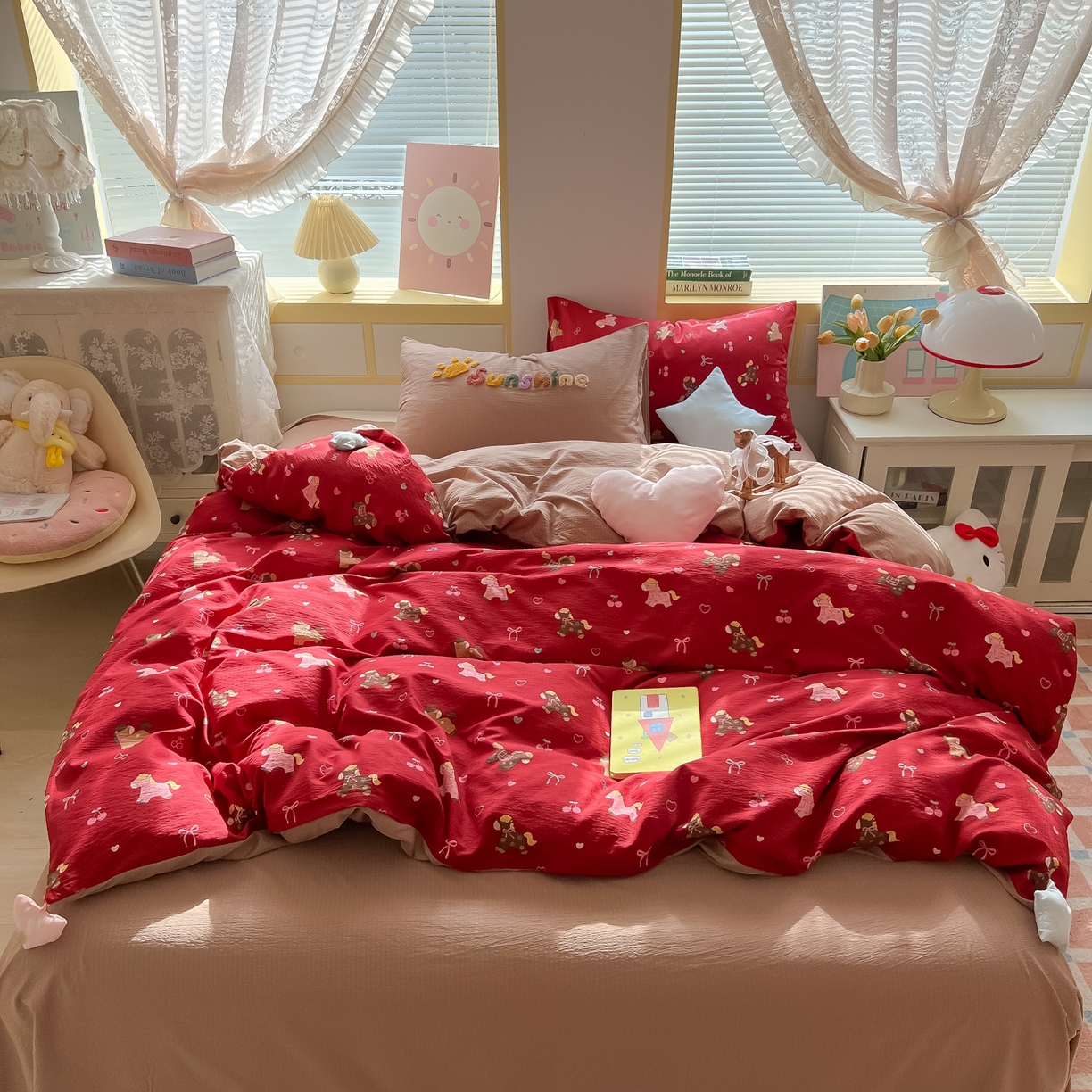 91家纺网 家纺一手货源 找家纺 子钦家纺 2026春夏新款提花泡芙棉可爱小清新手工爱心小星星系列床单床笠四件套-流星花园 流星花园-马年大发