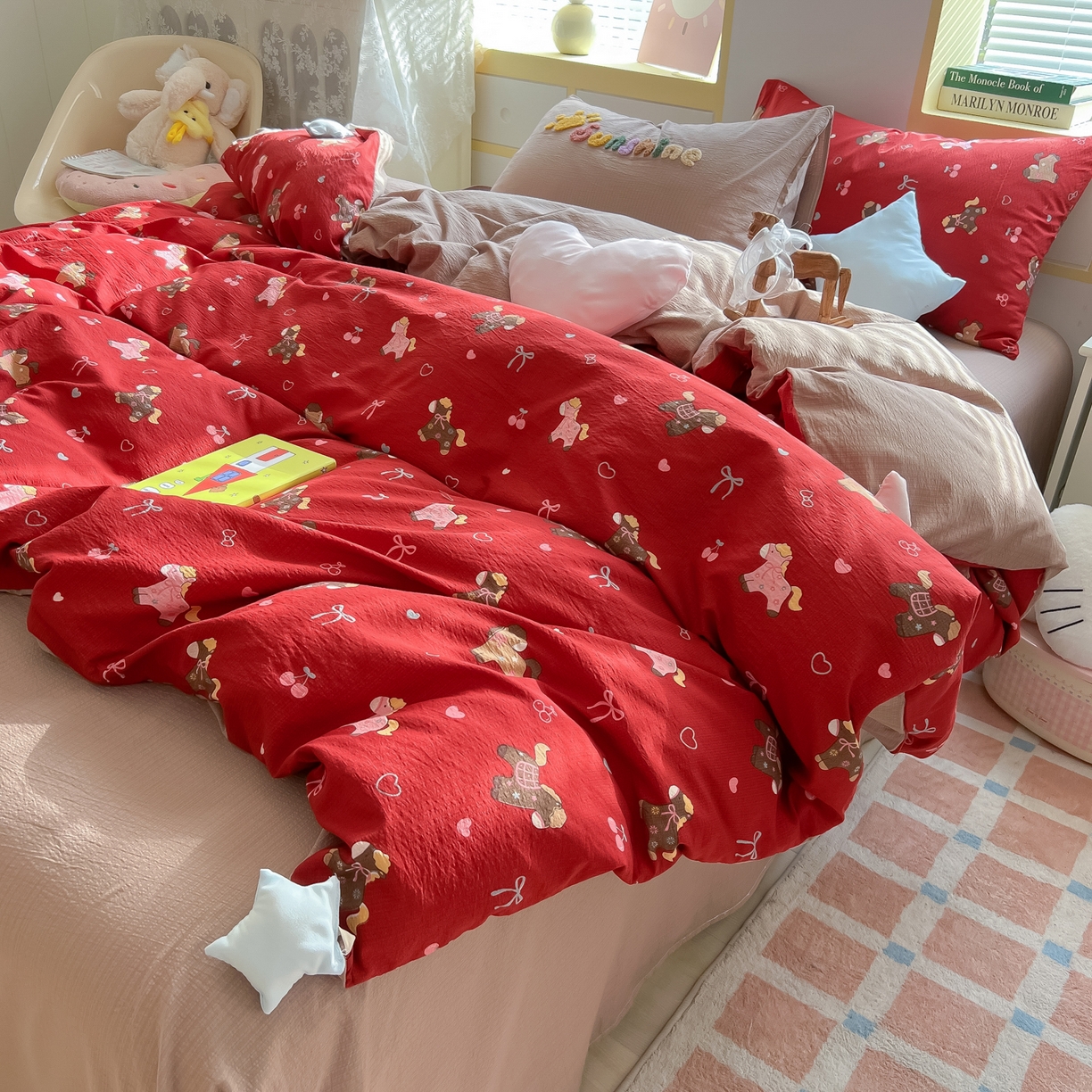 91家纺网 家纺一手货源 找家纺 子钦家纺 2026春夏新款提花泡芙棉可爱小清新手工爱心小星星系列床单床笠四件套-流星花园 流星花园-马年大发