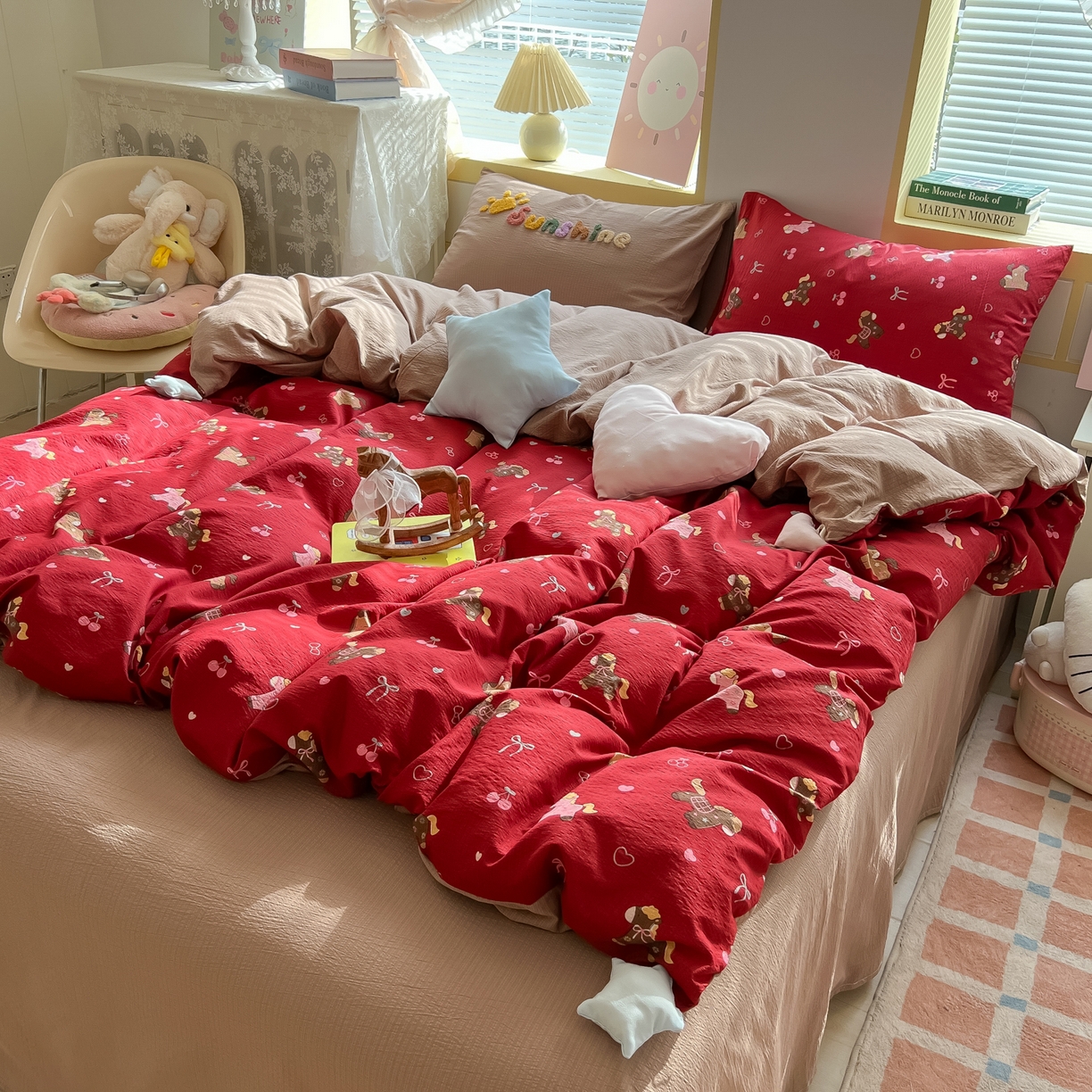 91家纺网 家纺一手货源 找家纺 子钦家纺 2026春夏新款提花泡芙棉可爱小清新手工爱心小星星系列床单床笠四件套-流星花园 流星花园-马年大发