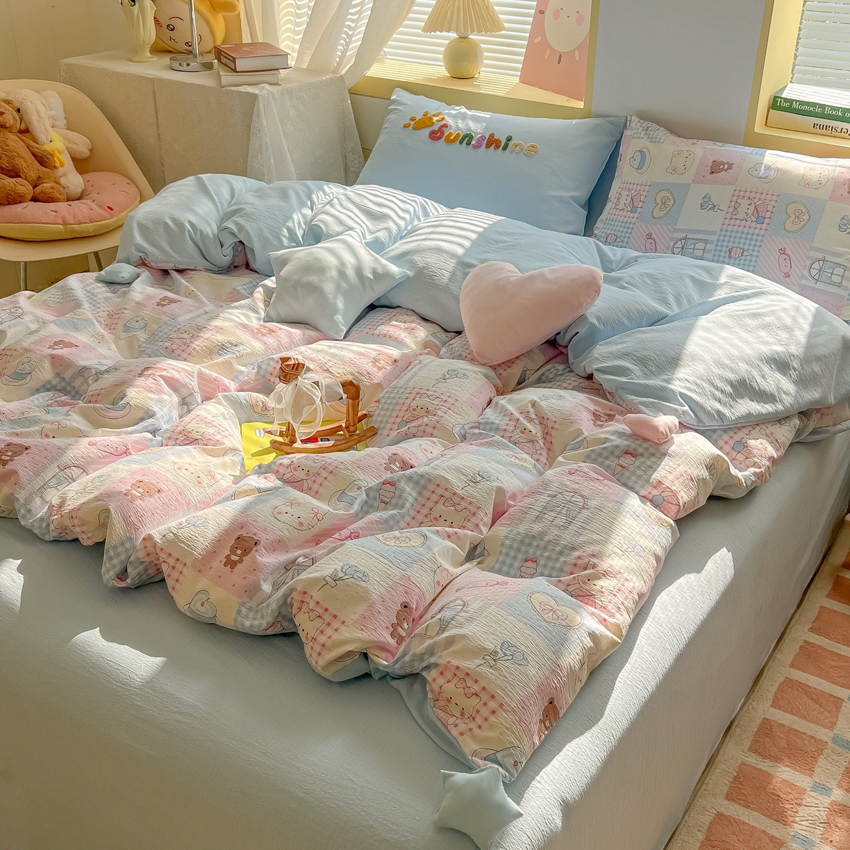 91家纺网 家纺一手货源 找家纺 （总）子钦家纺 2026春夏新款提花泡芙棉可爱小清新手工爱心小星星系列床单床笠四件套-流星花园