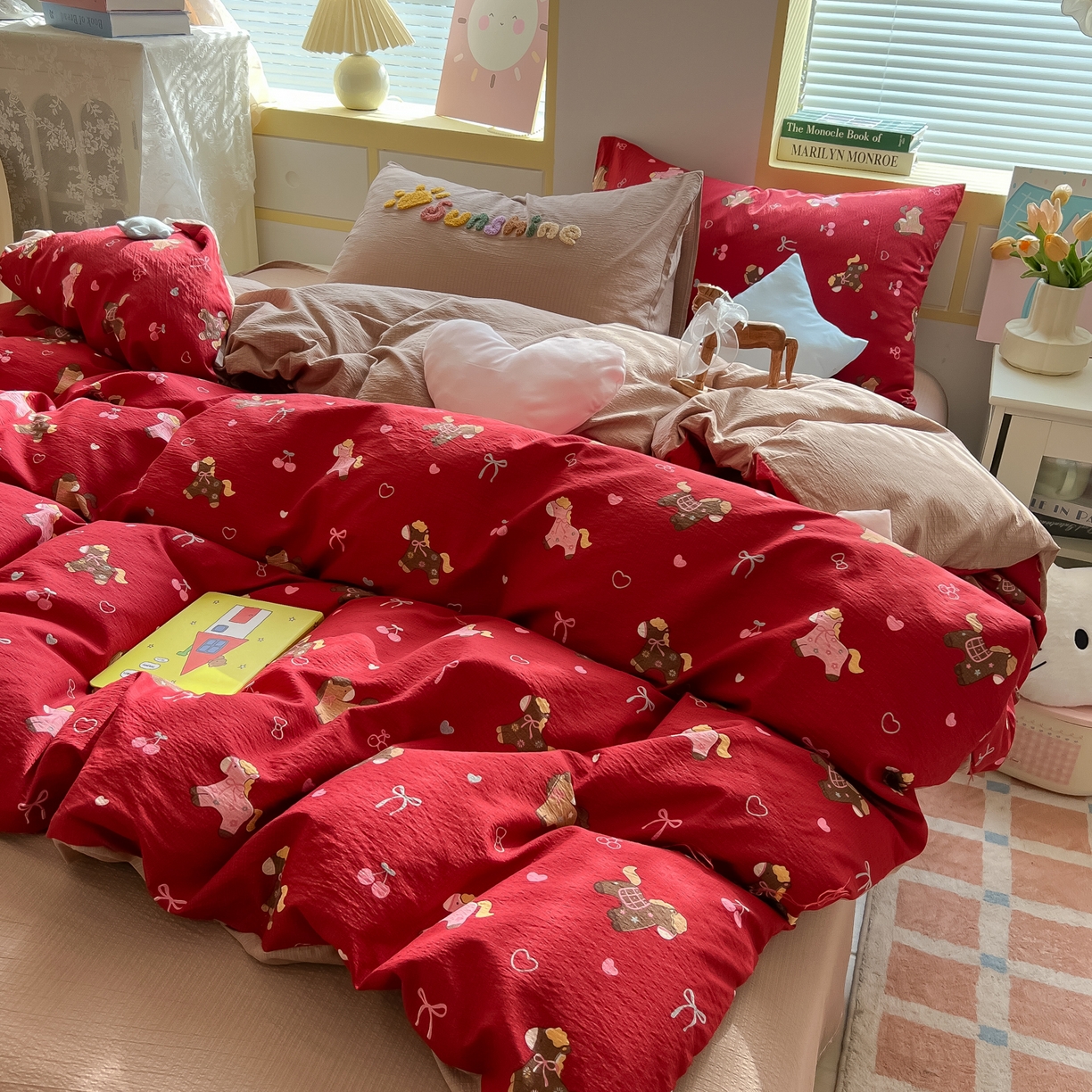 91家纺网 家纺一手货源 找家纺 子钦家纺 2026春夏新款提花泡芙棉可爱小清新手工爱心小星星系列床单床笠四件套-流星花园 流星花园-马年大发