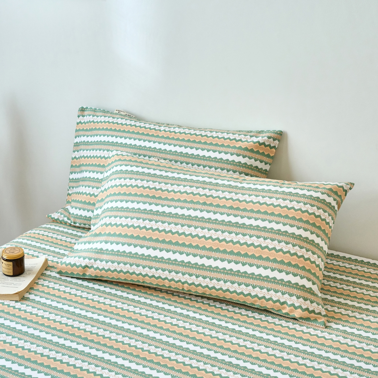 春皖家纺 2026春夏新品简约款老粗布系列枕套单品单枕套 枕套单件 羽安-绿