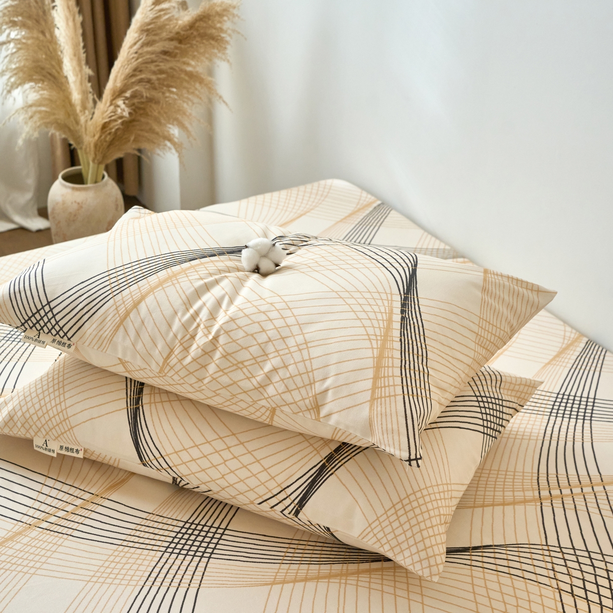 91家纺网 家纺一手货源 找家纺 春皖家纺 2026春夏新品简约款老粗布系列枕套单品单枕套 枕套单件 月白