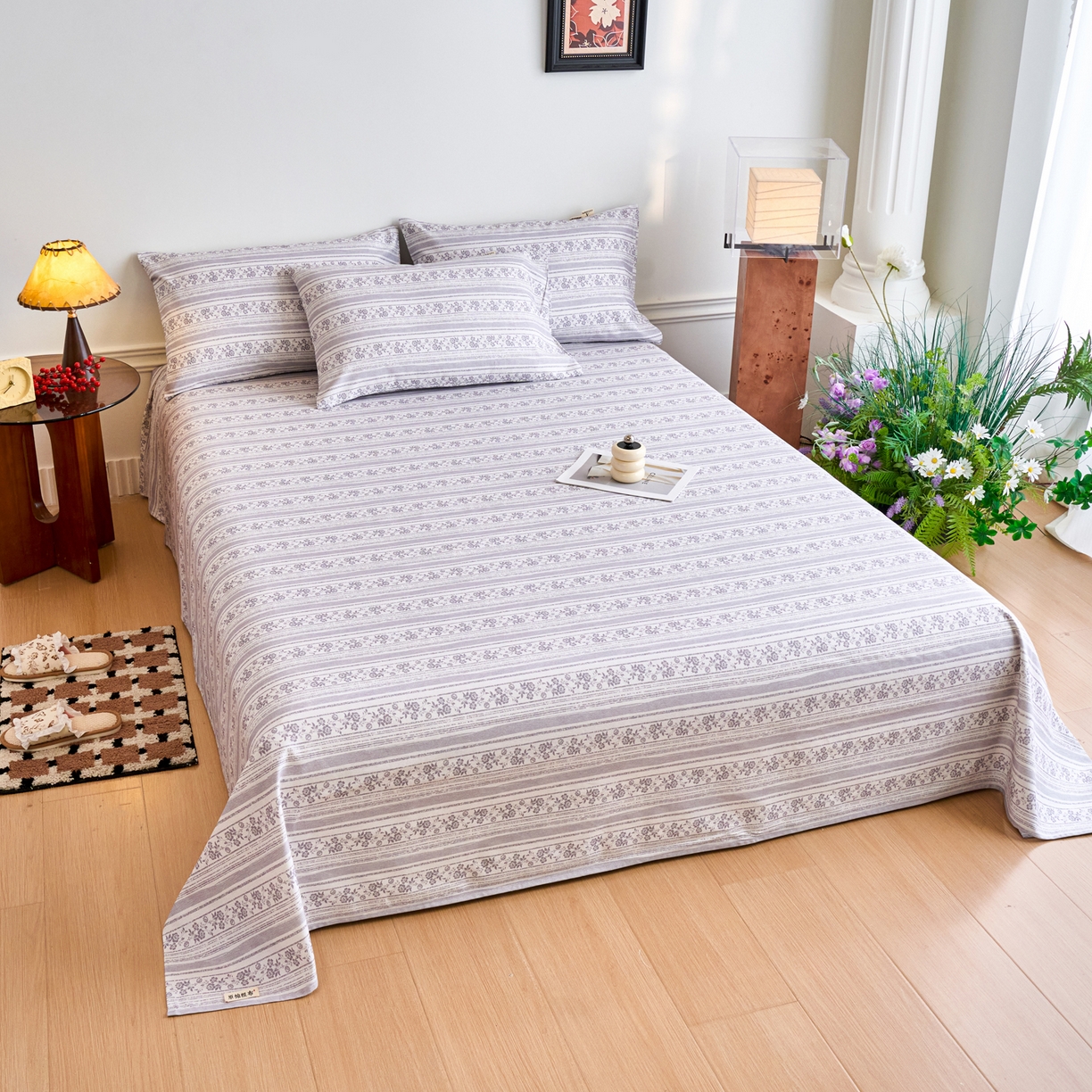 91家纺网 家纺一手货源 找家纺 春皖家纺 2026春夏新品简约款老粗布系列床单单品床单床单单件 斯年H