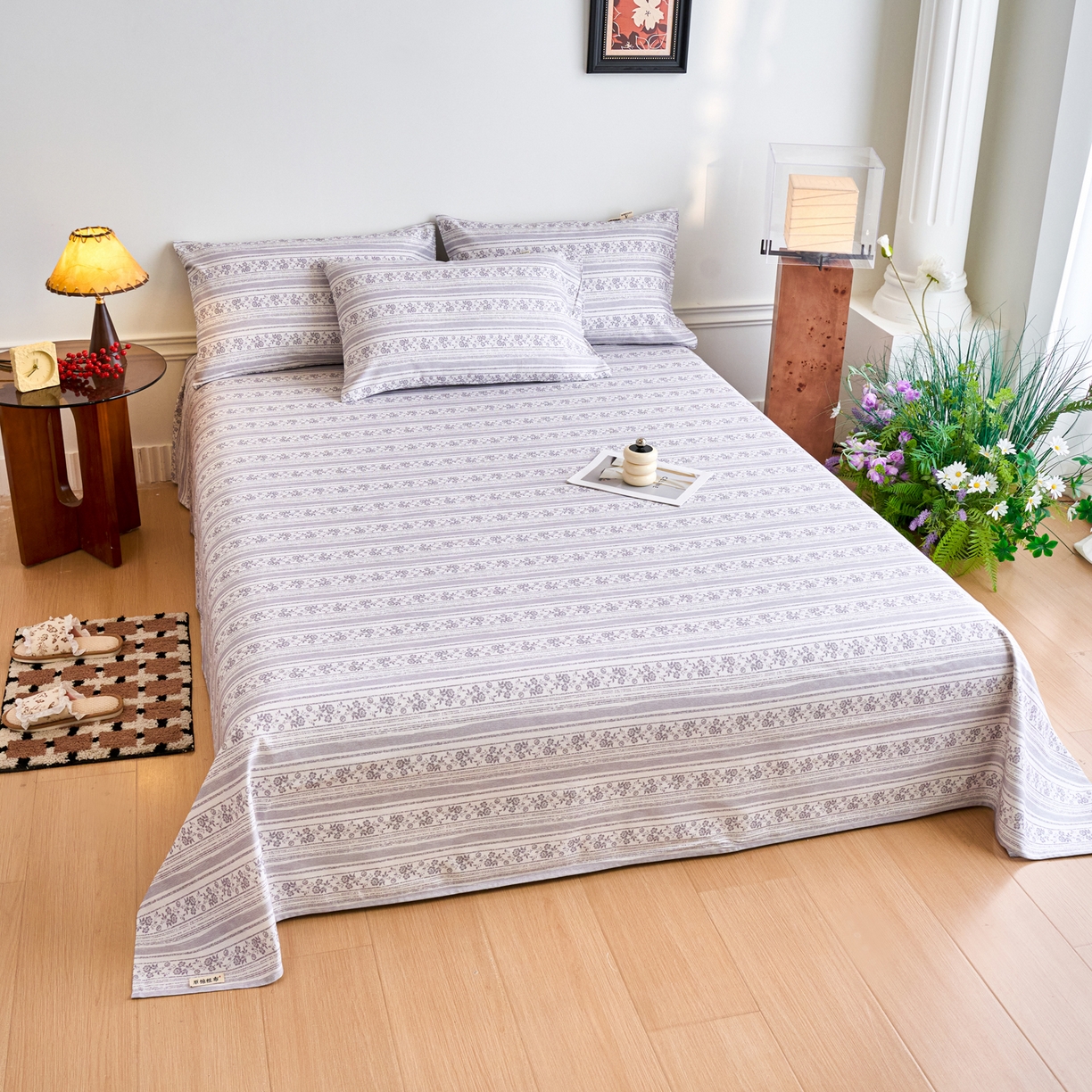 91家纺网 家纺一手货源 找家纺 春皖家纺 2026春夏新品简约款老粗布系列床单单品床单床单单件 斯年H