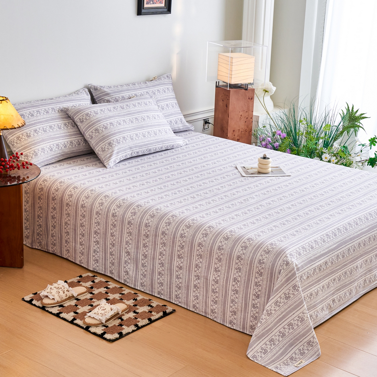 91家纺网 家纺一手货源 找家纺 春皖家纺 2026春夏新品简约款老粗布系列床单单品床单床单单件 斯年H