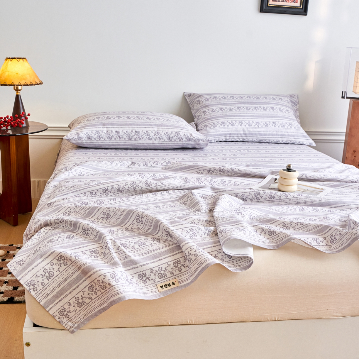 91家纺网 家纺一手货源 找家纺 春皖家纺 2026春夏新品简约款老粗布系列床单单品床单床单单件 斯年H