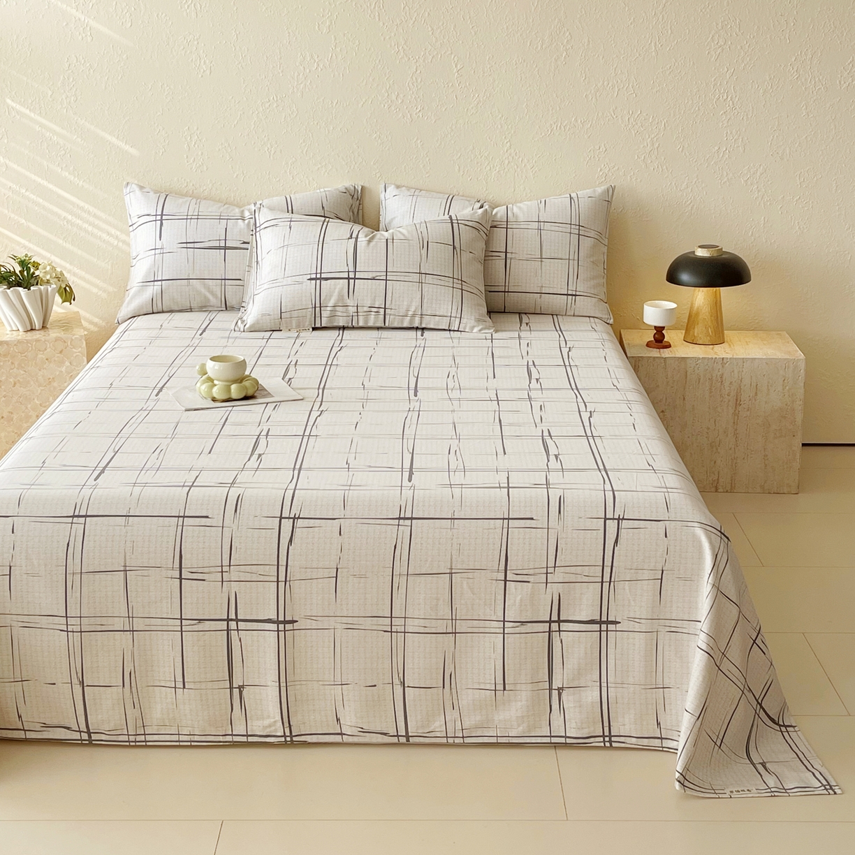 91家纺网 家纺一手货源 找家纺 春皖家纺 2026春夏新品简约款老粗布系列床单单品床单床单单件 素简