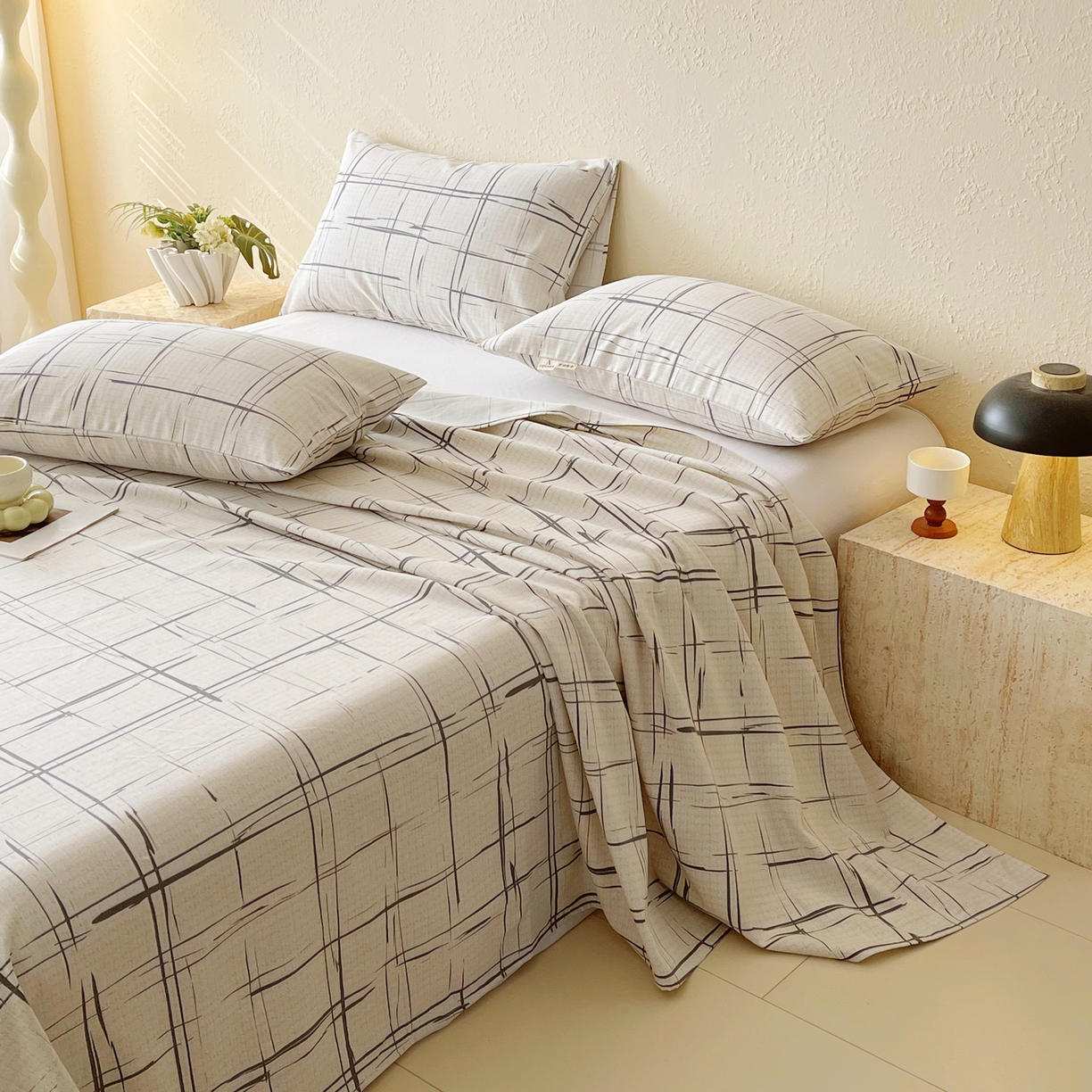 91家纺网 家纺一手货源 找家纺 春皖家纺 2026春夏新品简约款老粗布系列床单单品床单床单单件 素简