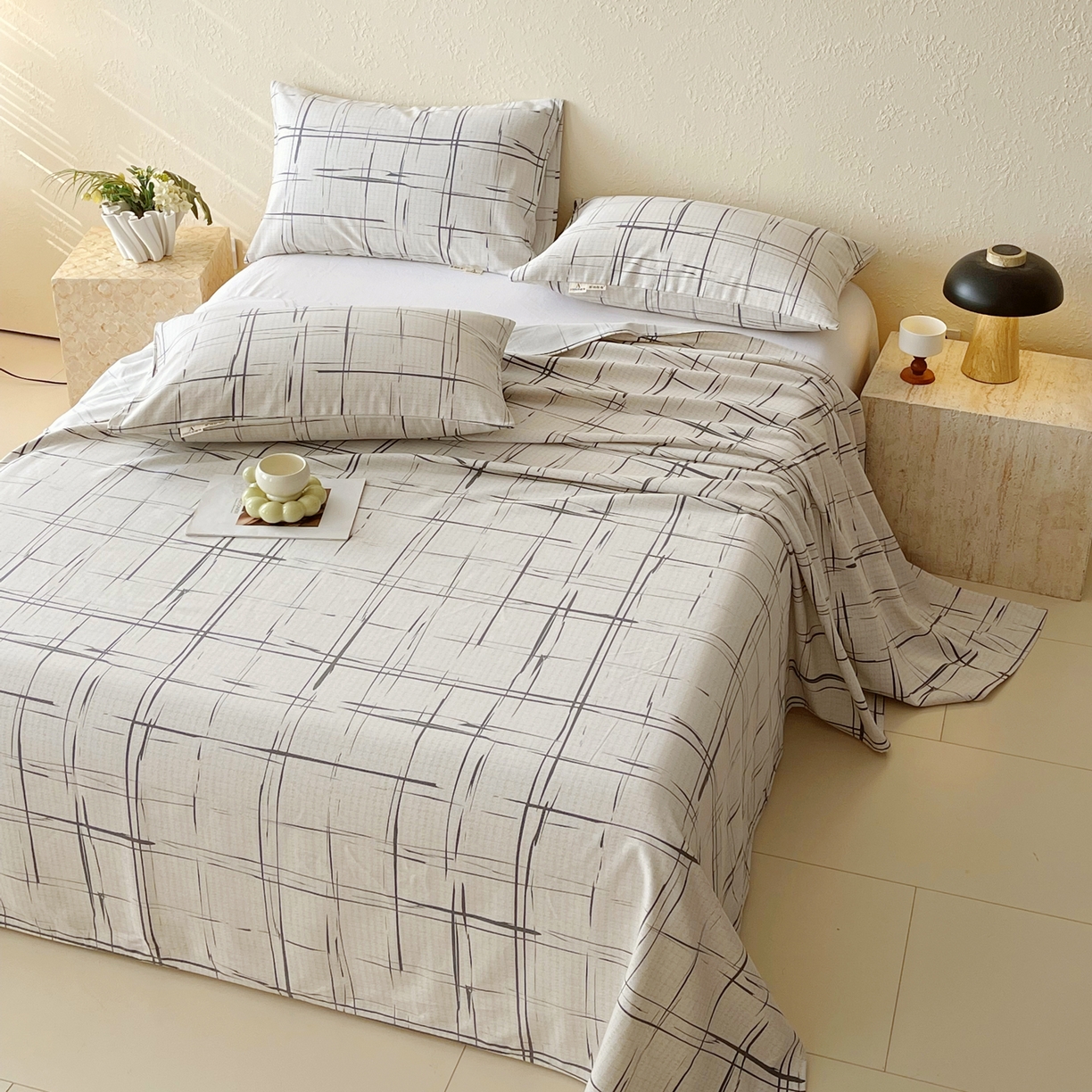 91家纺网 家纺一手货源 找家纺 春皖家纺 2026春夏新品简约款老粗布系列床单单品床单床单单件 素简