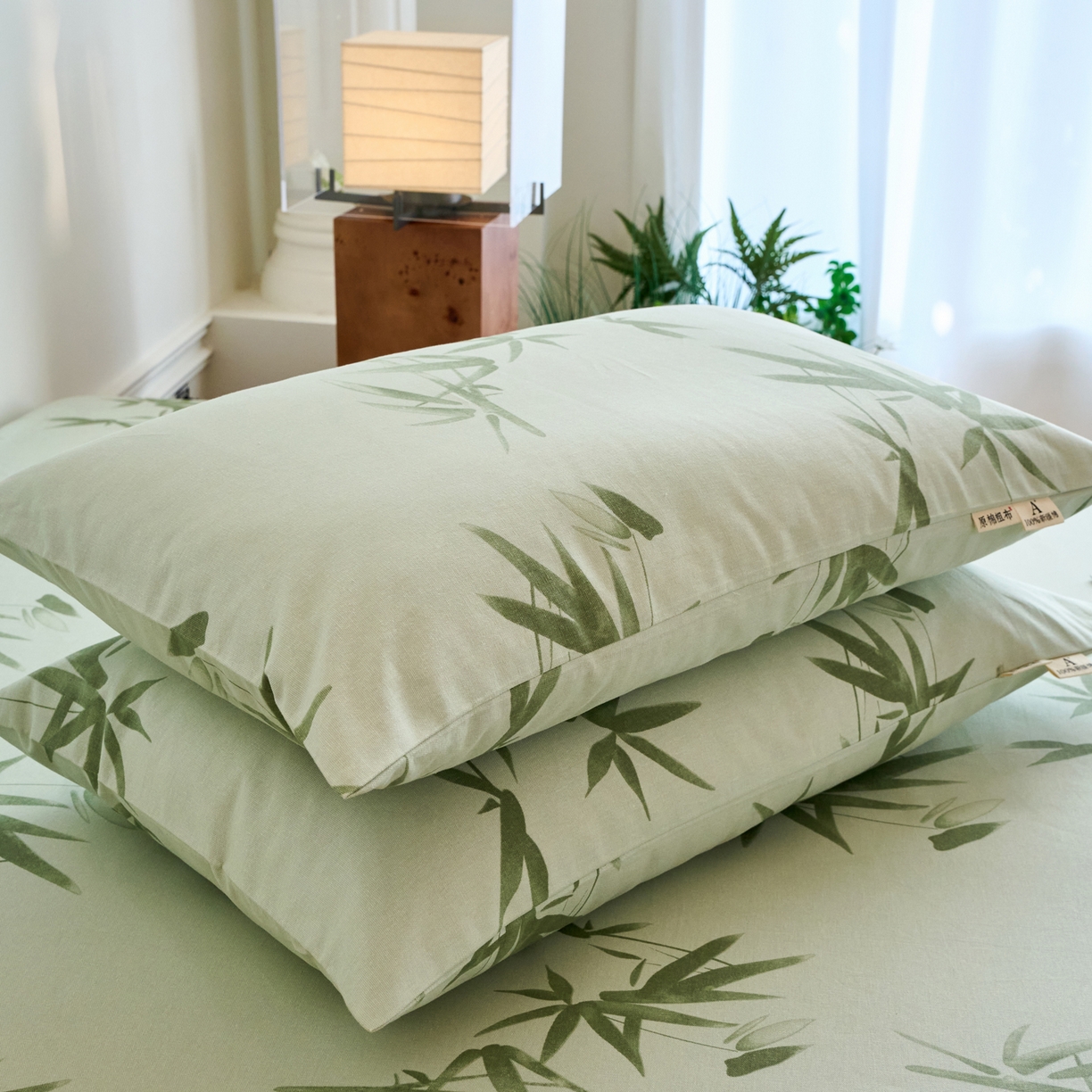 91家纺网 家纺一手货源 找家纺 春皖家纺 2026春夏新品简约款老粗布系列枕套单品单枕套 枕套单件 竹影（无印款）