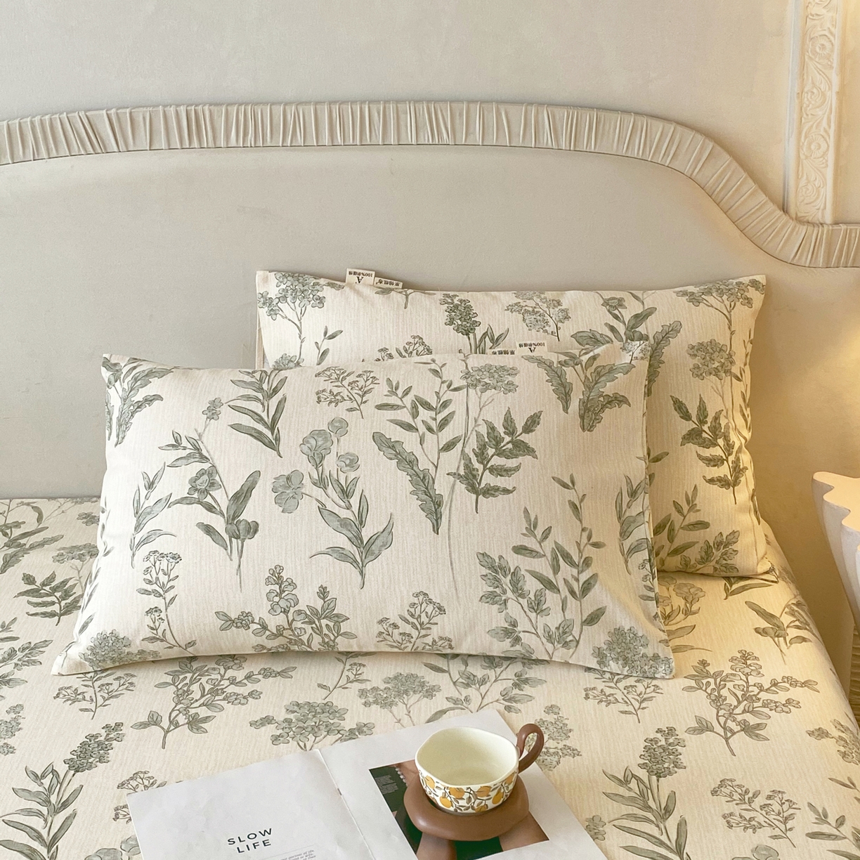 春皖家纺 2026春夏新品简约款老粗布系列枕套单品单枕套 枕套单件 子青