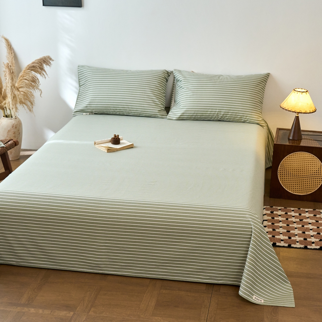 91家纺网 家纺一手货源 找家纺 春皖家纺 2026春夏新品简约款老粗布系列床单单品床单床单单件 细川-绿