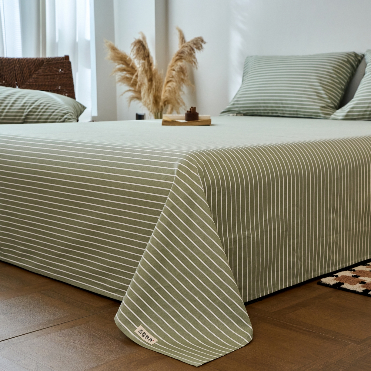 91家纺网 家纺一手货源 找家纺 春皖家纺 2026春夏新品简约款老粗布系列床单单品床单床单单件 细川-绿