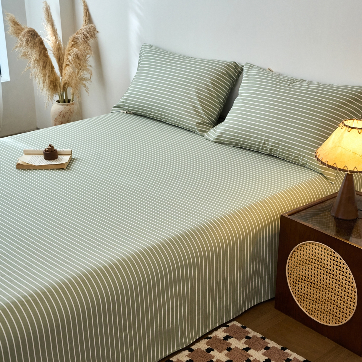 91家纺网 家纺一手货源 找家纺 春皖家纺 2026春夏新品简约款老粗布系列床单单品床单床单单件 细川-绿