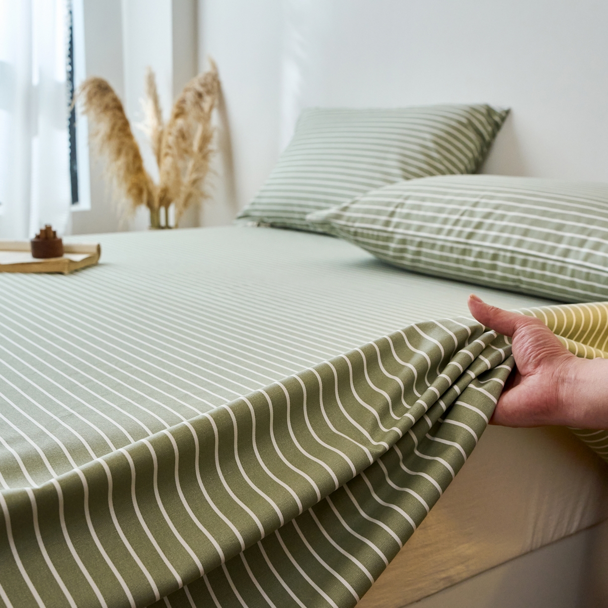 91家纺网 家纺一手货源 找家纺 春皖家纺 2026春夏新品简约款老粗布系列床单单品床单床单单件 细川-绿