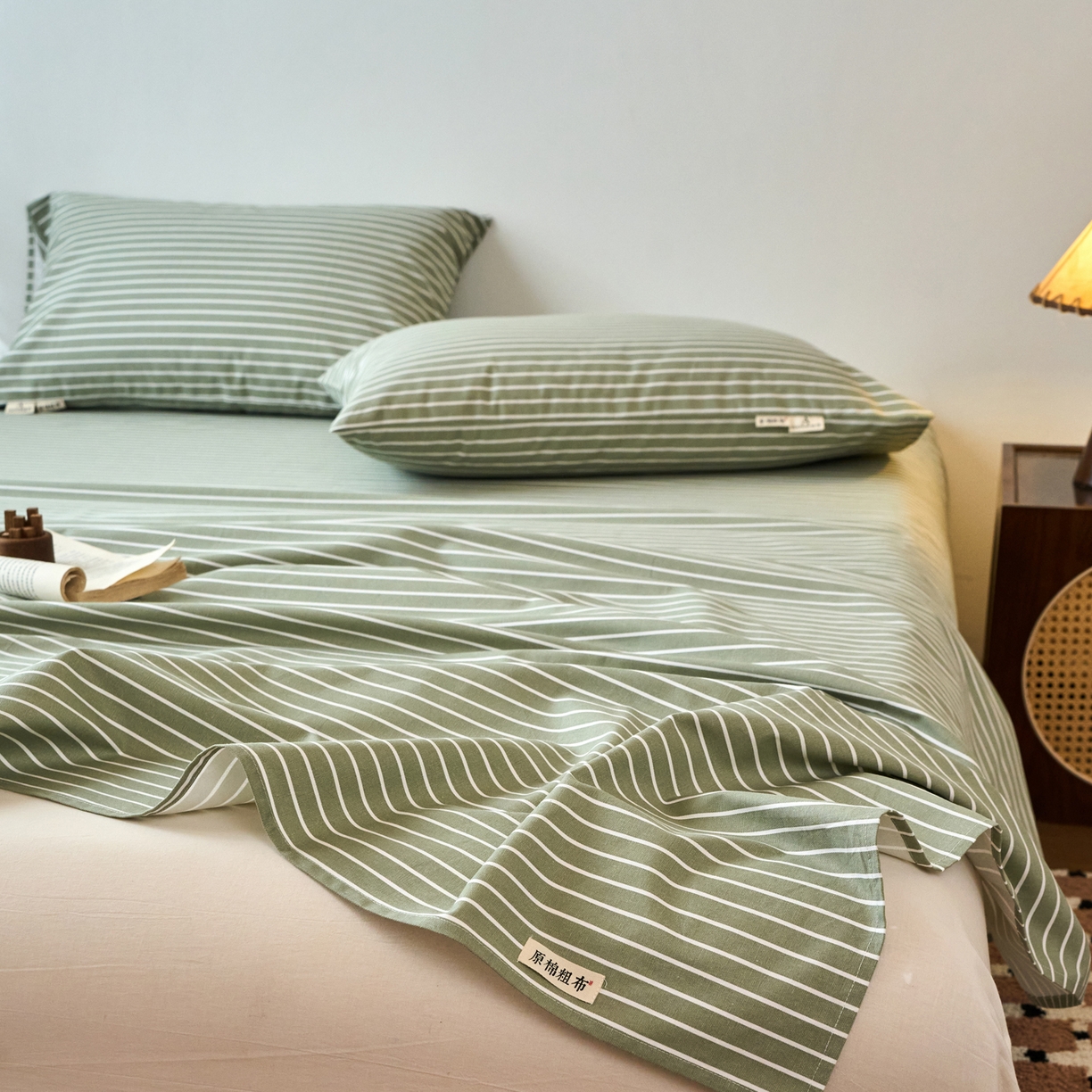 91家纺网 家纺一手货源 找家纺 春皖家纺 2026春夏新品简约款老粗布系列床单单品床单床单单件 细川-绿