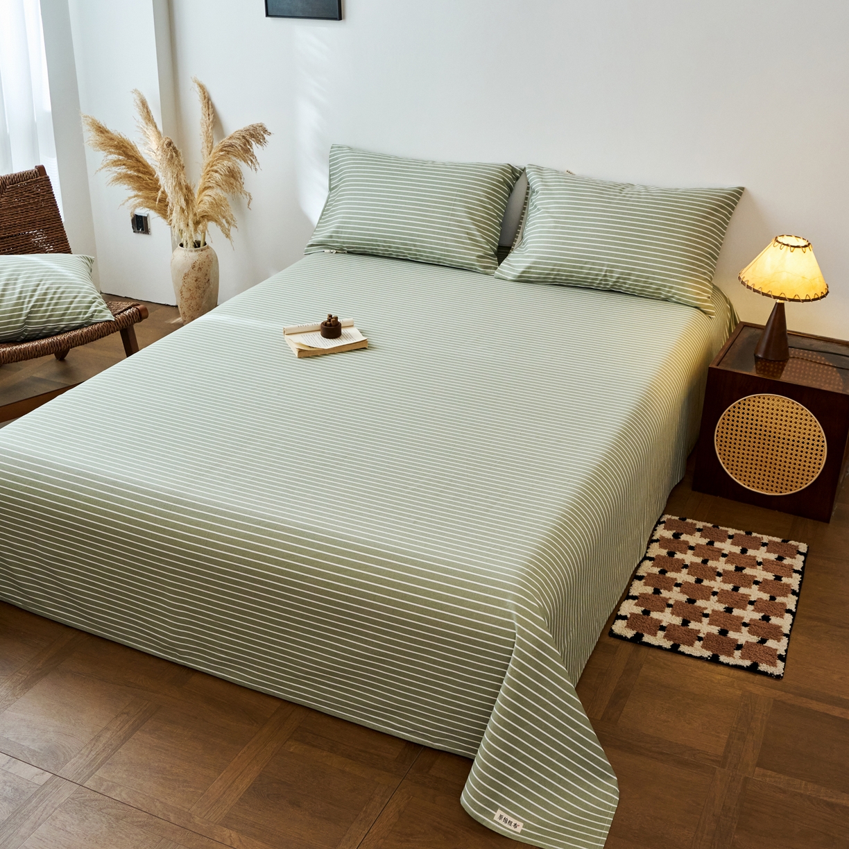 91家纺网 家纺一手货源 找家纺 春皖家纺 2026春夏新品简约款老粗布系列床单单品床单床单单件 细川-绿