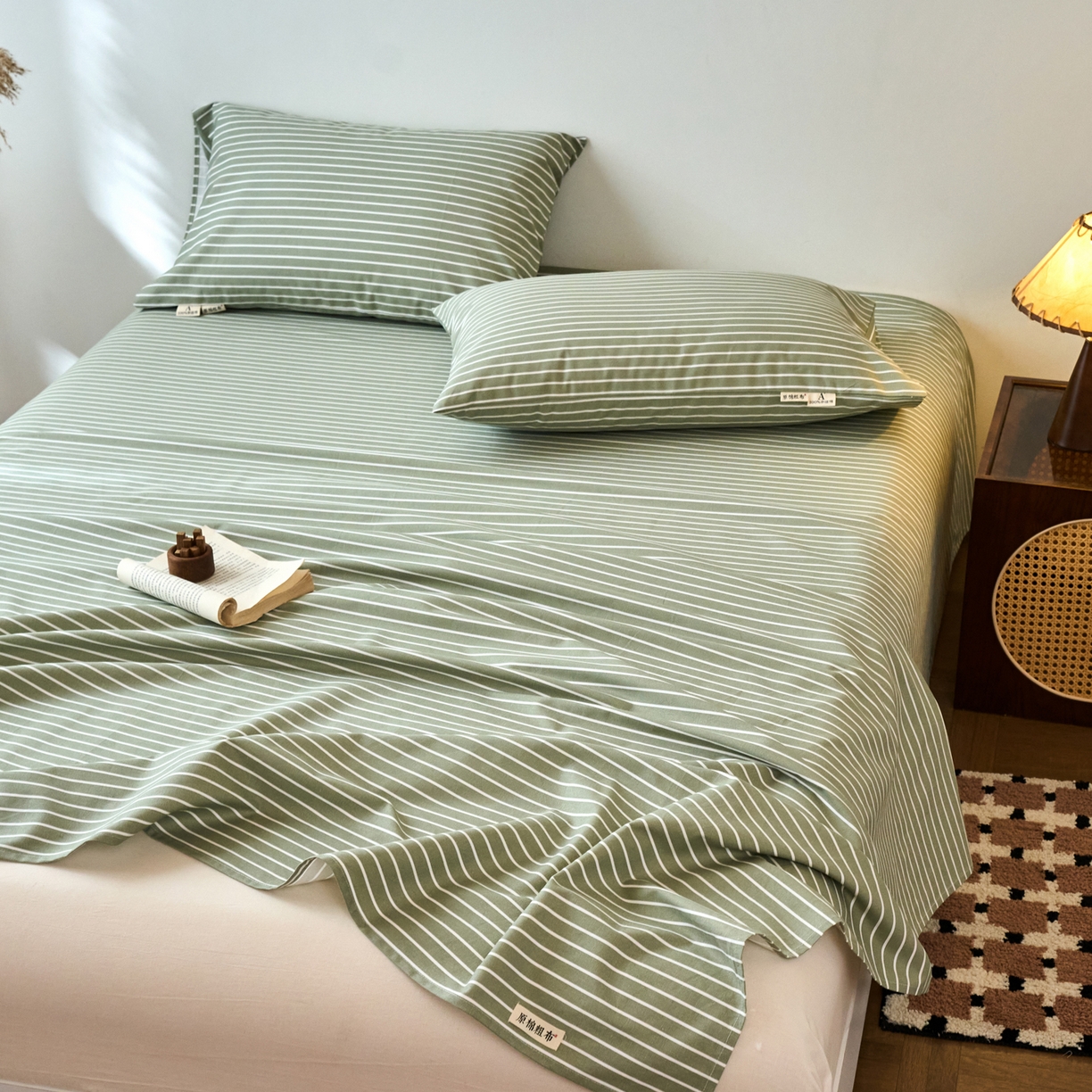 91家纺网 家纺一手货源 找家纺 春皖家纺 2026春夏新品简约款老粗布系列床单单品床单床单单件 细川-绿
