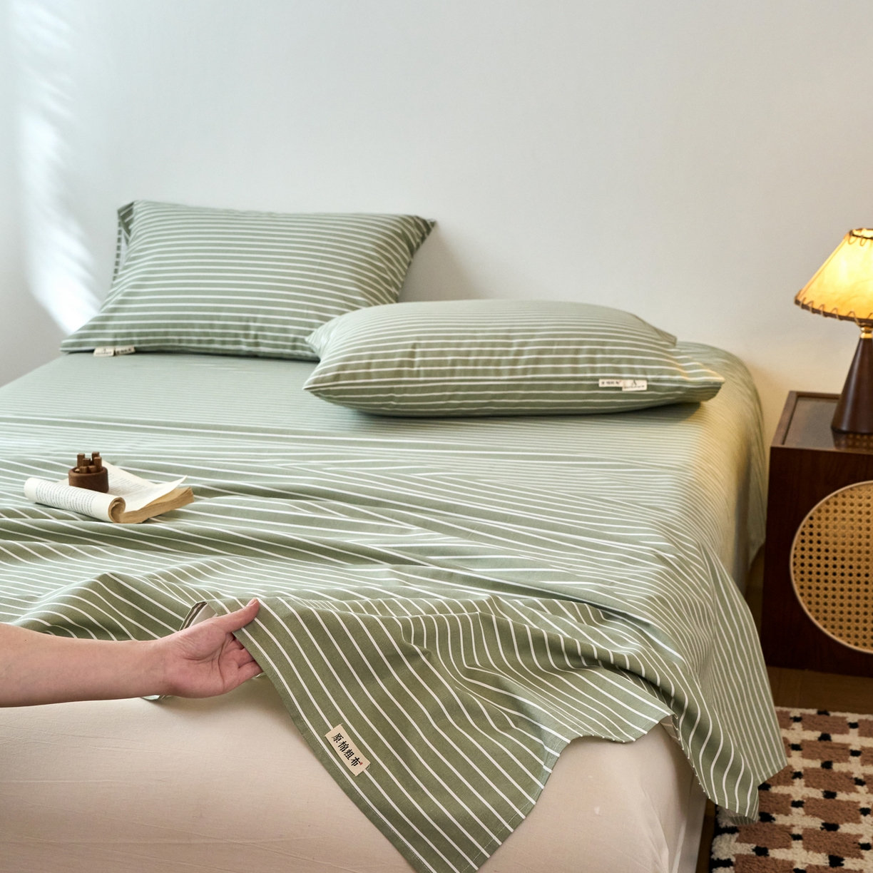 91家纺网 家纺一手货源 找家纺 春皖家纺 2026春夏新品简约款老粗布系列床单单品床单床单单件 细川-绿