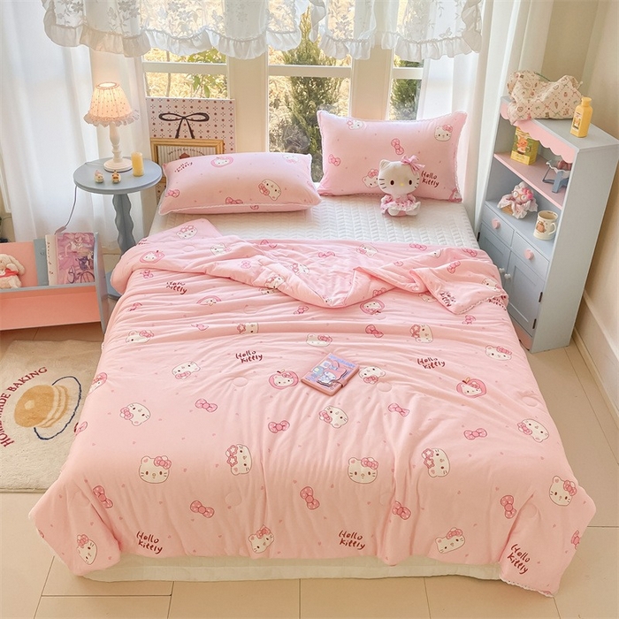 91家纺网 家纺一手货源 找家纺 2026新款A类针织棉被芯夏凉被春秋被冬被儿童学生成人冬被加厚被子大豆被—影棚图 蝴蝶结小猫