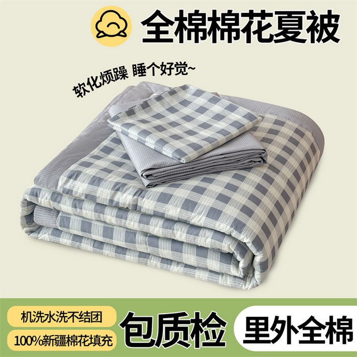 尊妙被业 2026新款里外全棉100%新疆棉花夏被被子被芯-简约风 格瑞