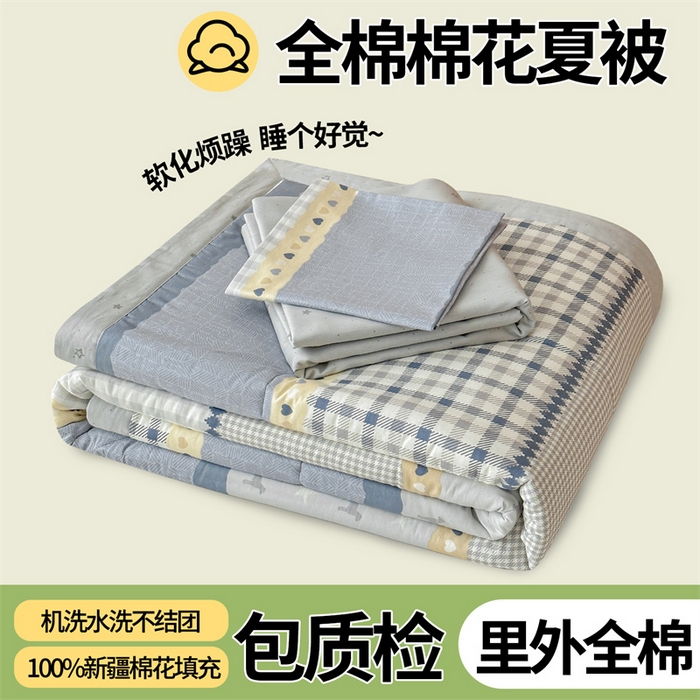 尊妙被业 2026新款里外全棉100%新疆棉花夏被被子被芯-简约风 蓝星语