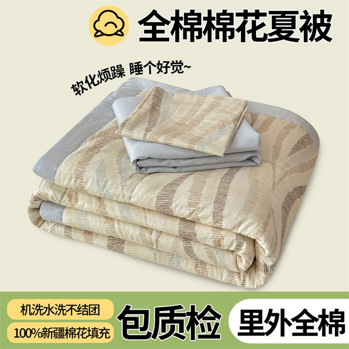 尊妙被业 2026新款里外全棉100%新疆棉花夏被被子被芯-简约风 浪织纹