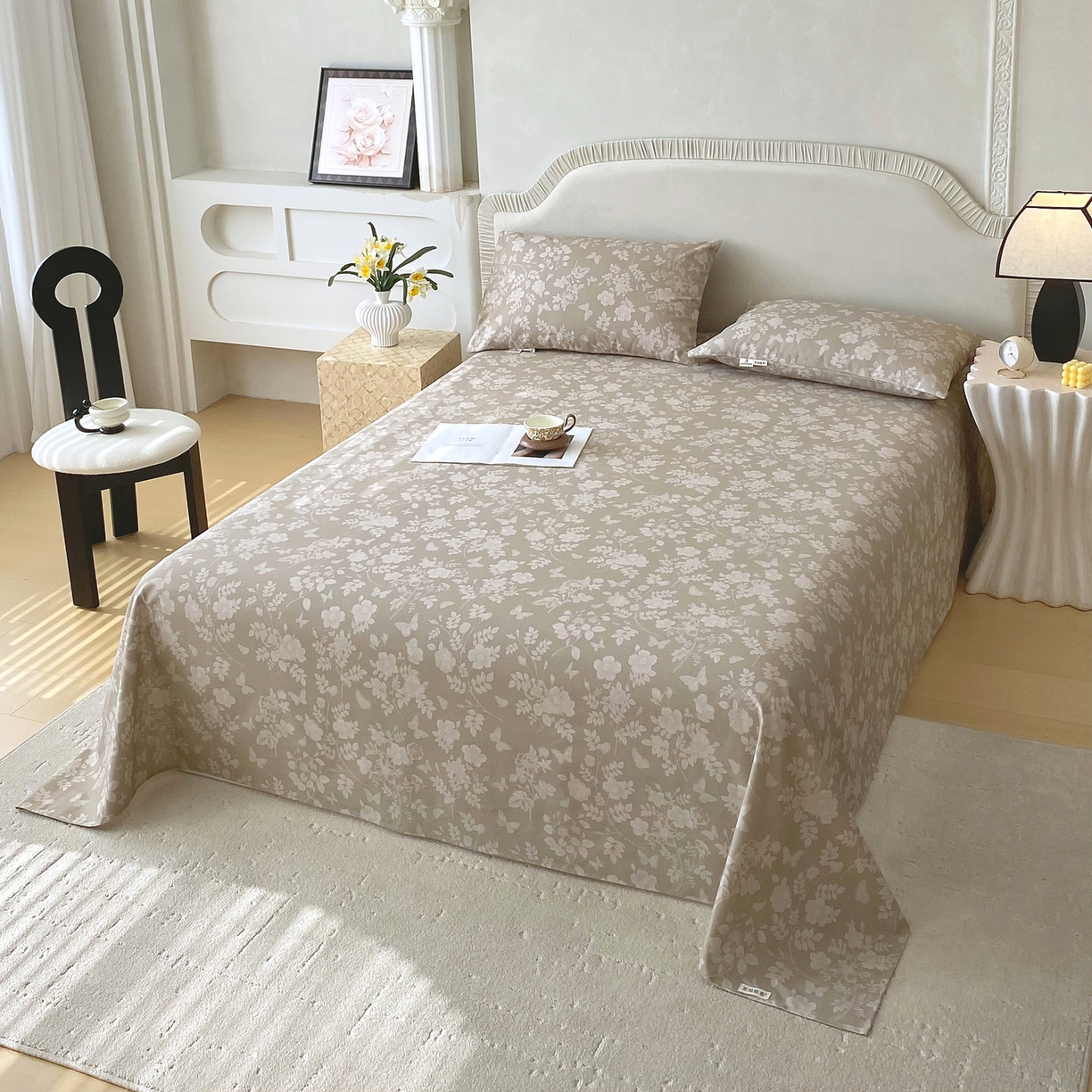 91家纺网 家纺一手货源 找家纺 春皖家纺 2026春夏新品简约款老粗布系列床单单品床单床单单件 幽色