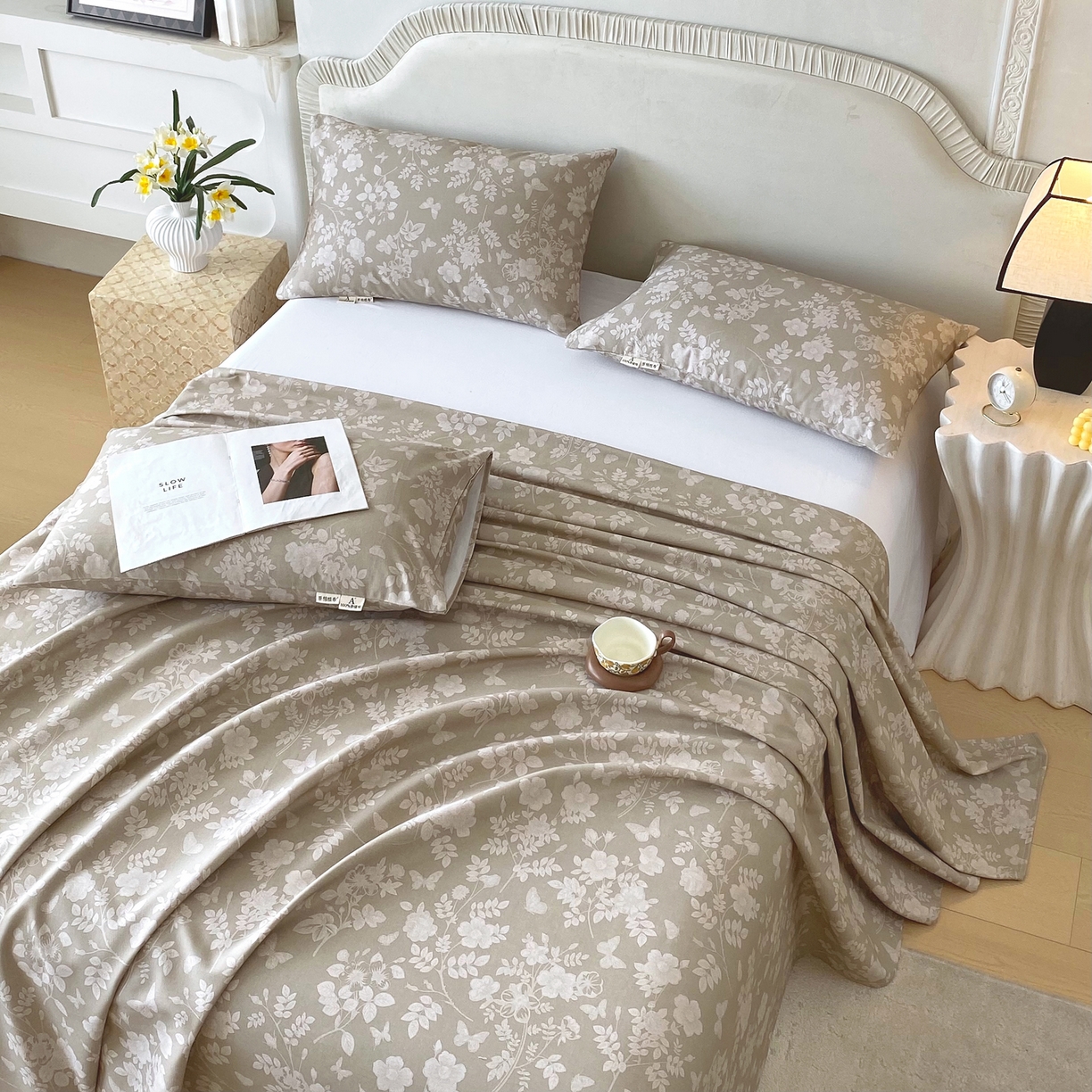 91家纺网 家纺一手货源 找家纺 春皖家纺 2026春夏新品简约款老粗布系列床单单品床单床单单件 幽色