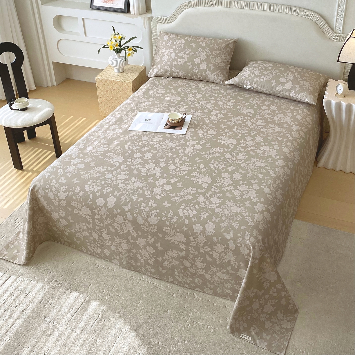 91家纺网 家纺一手货源 找家纺 春皖家纺 2026春夏新品简约款老粗布系列床单单品床单床单单件 幽色