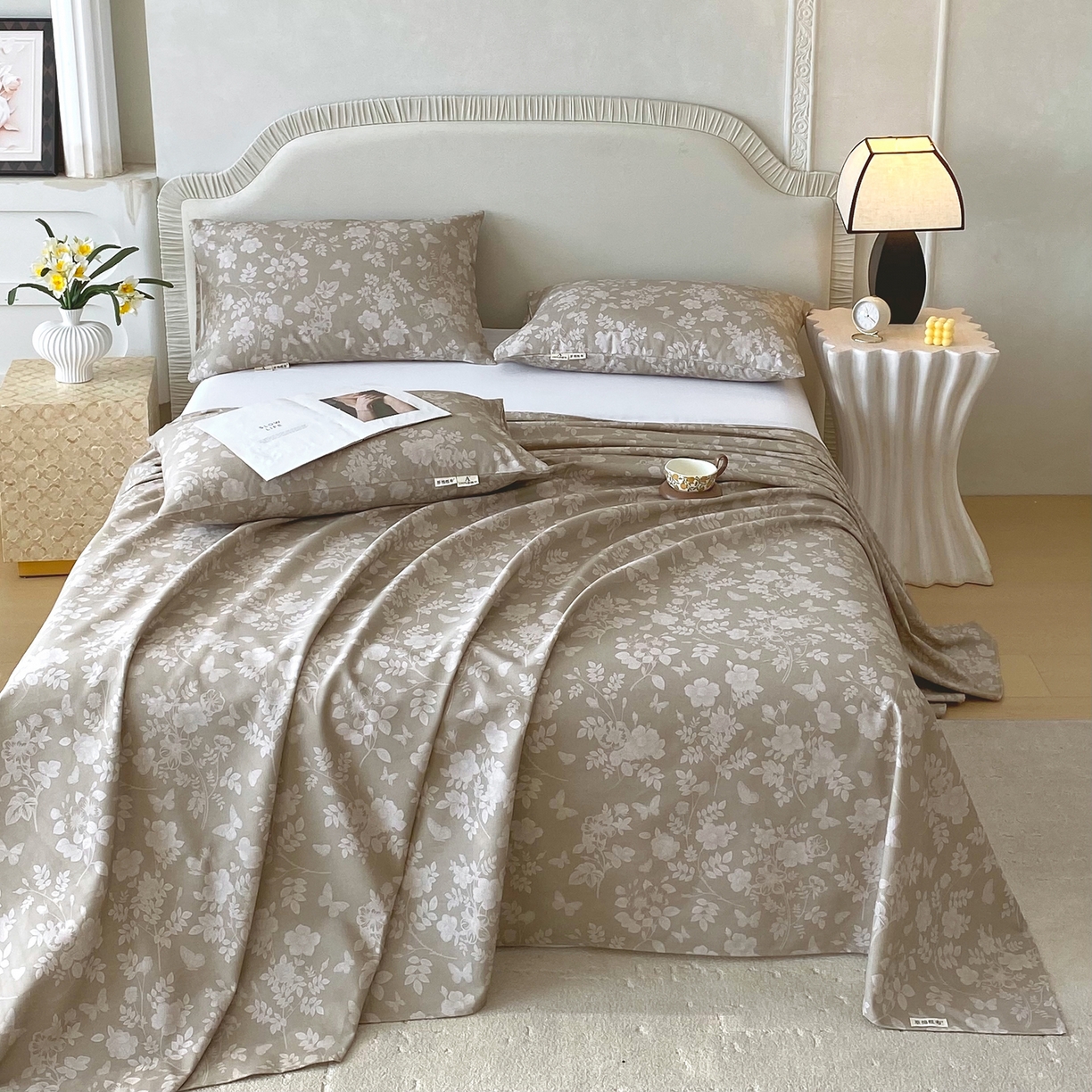 91家纺网 家纺一手货源 找家纺 春皖家纺 2026春夏新品简约款老粗布系列床单单品床单床单单件 幽色