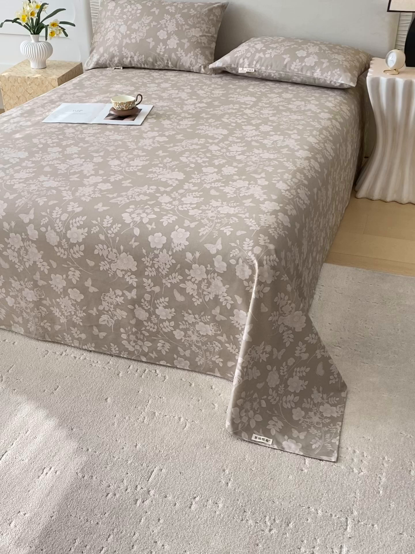 91家纺网 家纺一手货源 找家纺 春皖家纺 2026春夏新品简约款老粗布系列床单单品床单床单单件 幽色