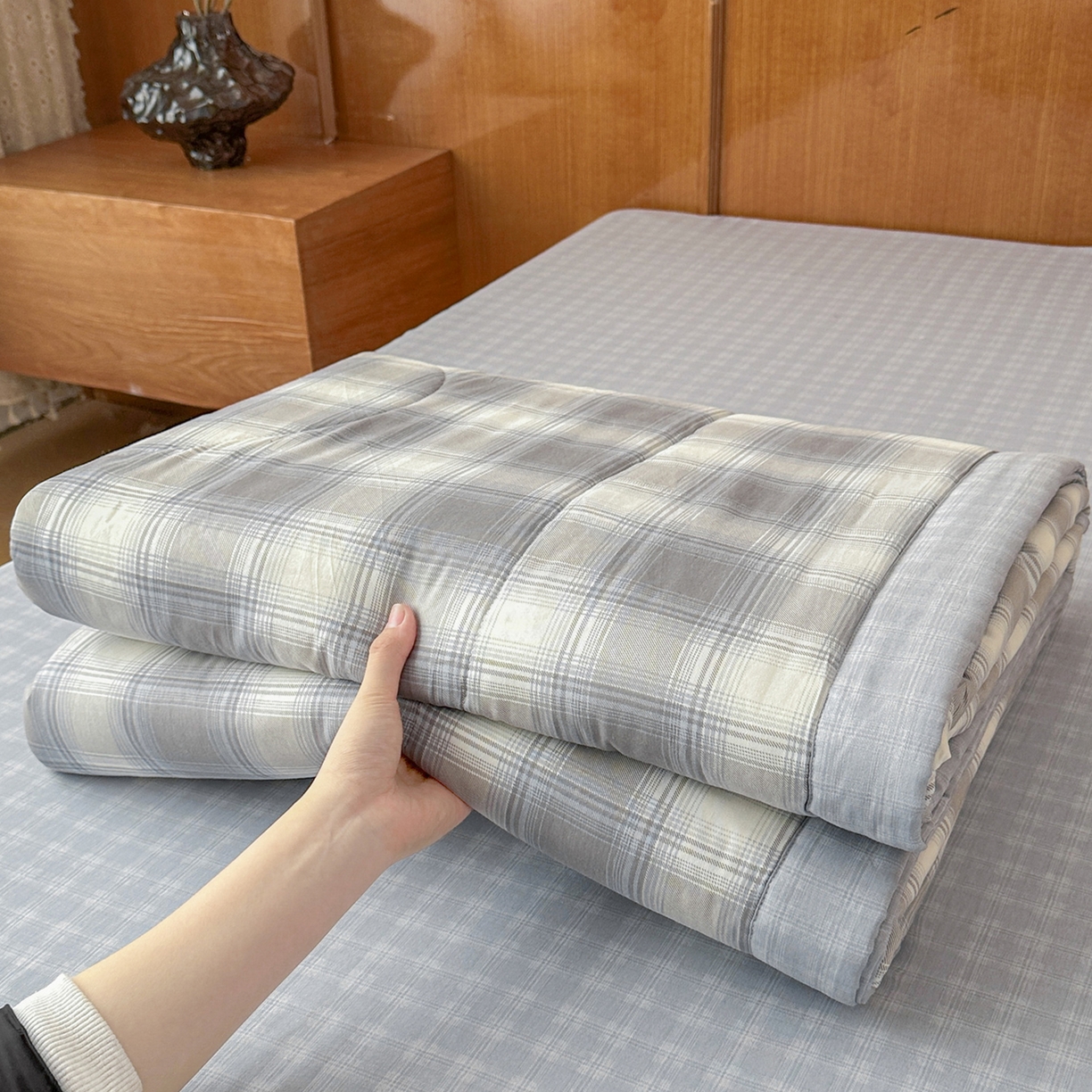 91家纺网 家纺一手货源 找家纺 尊妙被业 2026新款里外全棉100%新疆棉花夏被被子被芯-简约风 摩卡条纹-蓝
